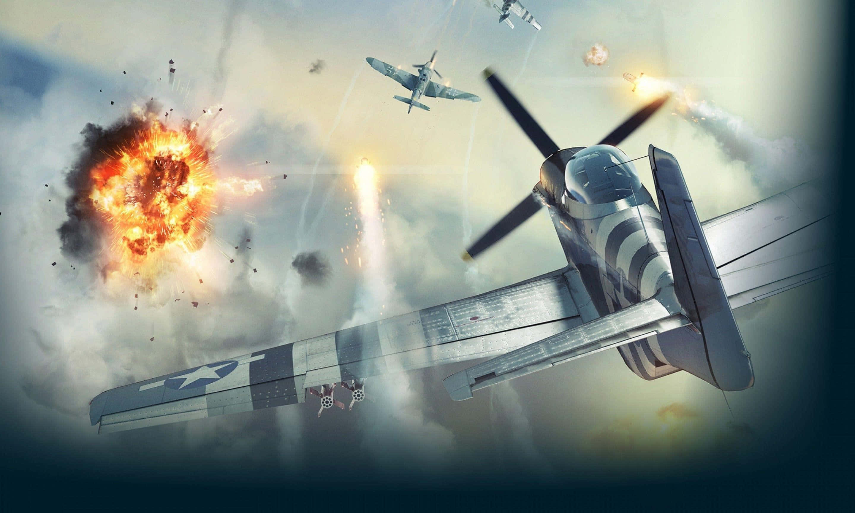 War Thunder, vintage fighter plane, aerial dogfight, 2K Desktop Wallpaper