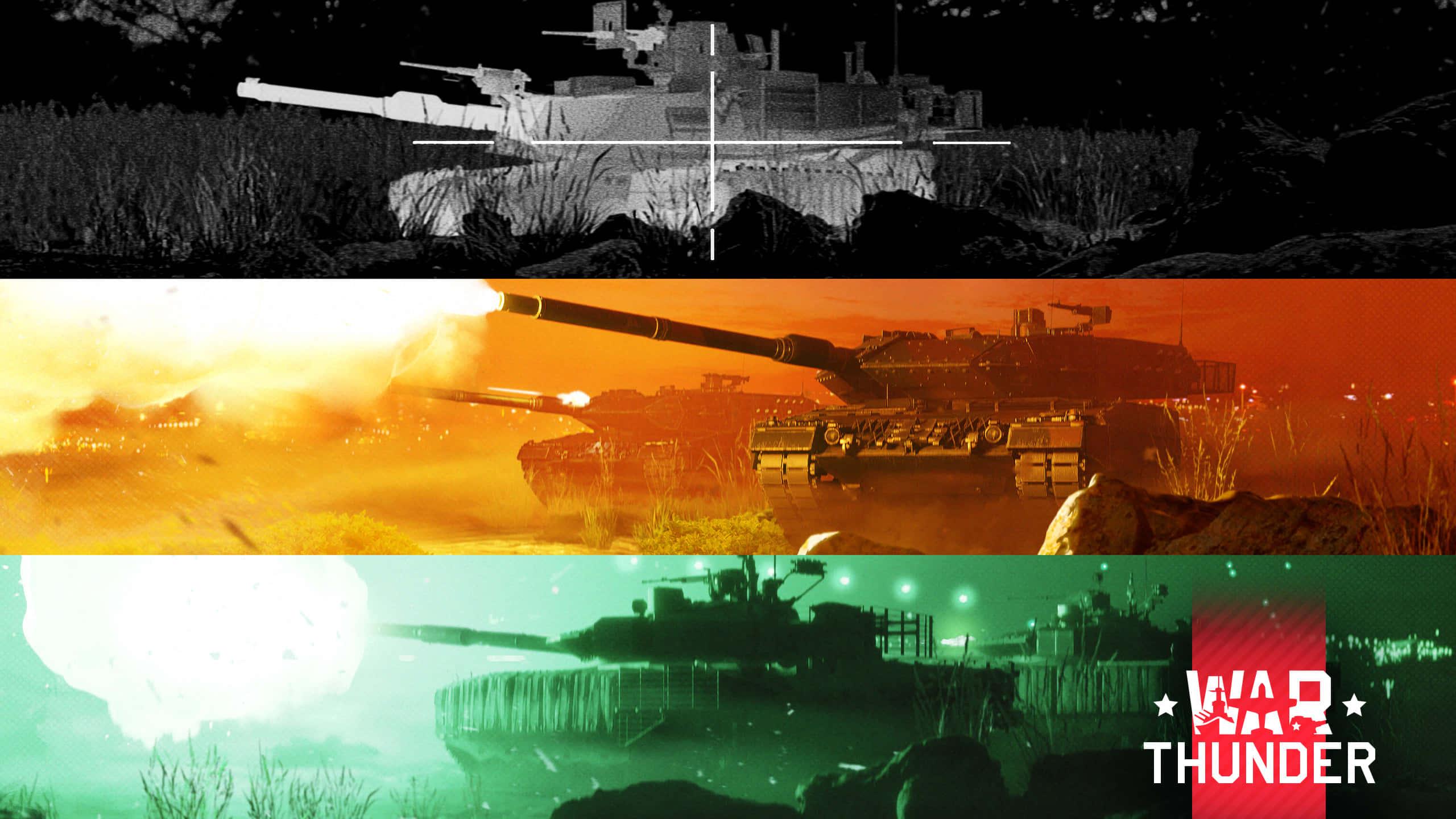 War Thunder, night vision, orange green, 2K Desktop Wallpaper