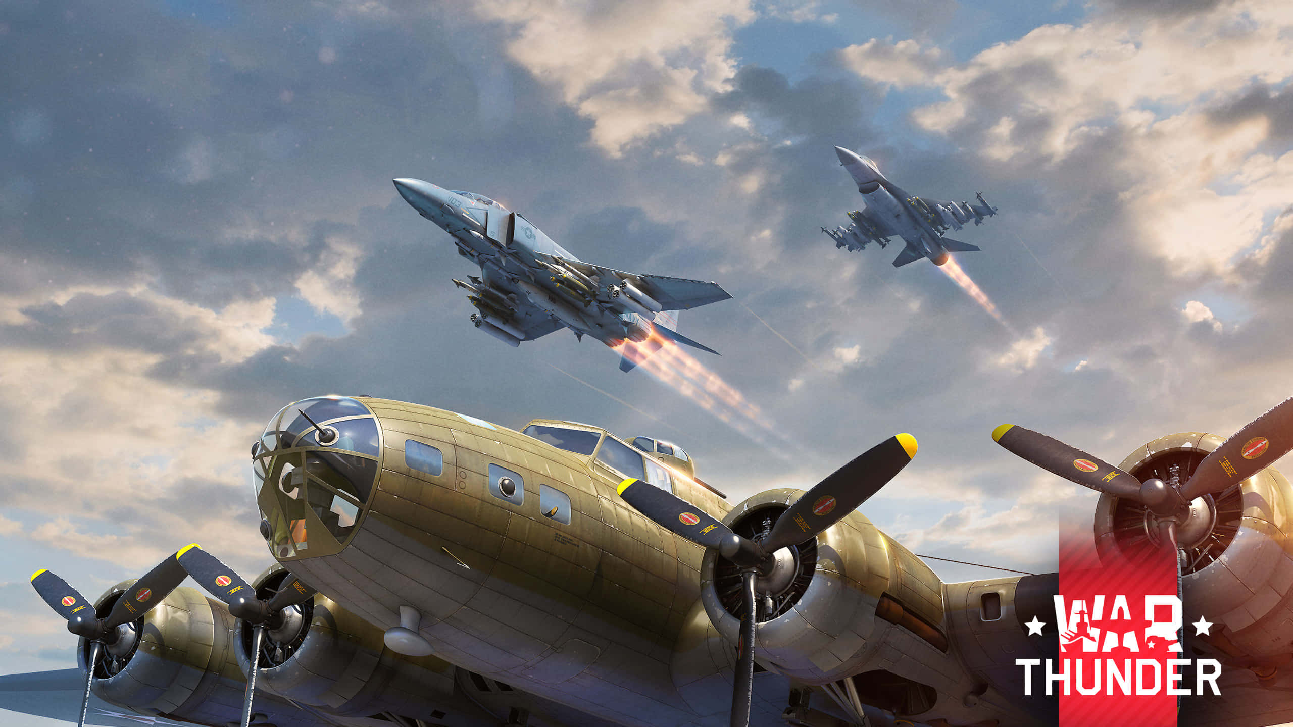 War Thunder, aerial combat, vintage bomber, 2K Desktop Wallpaper