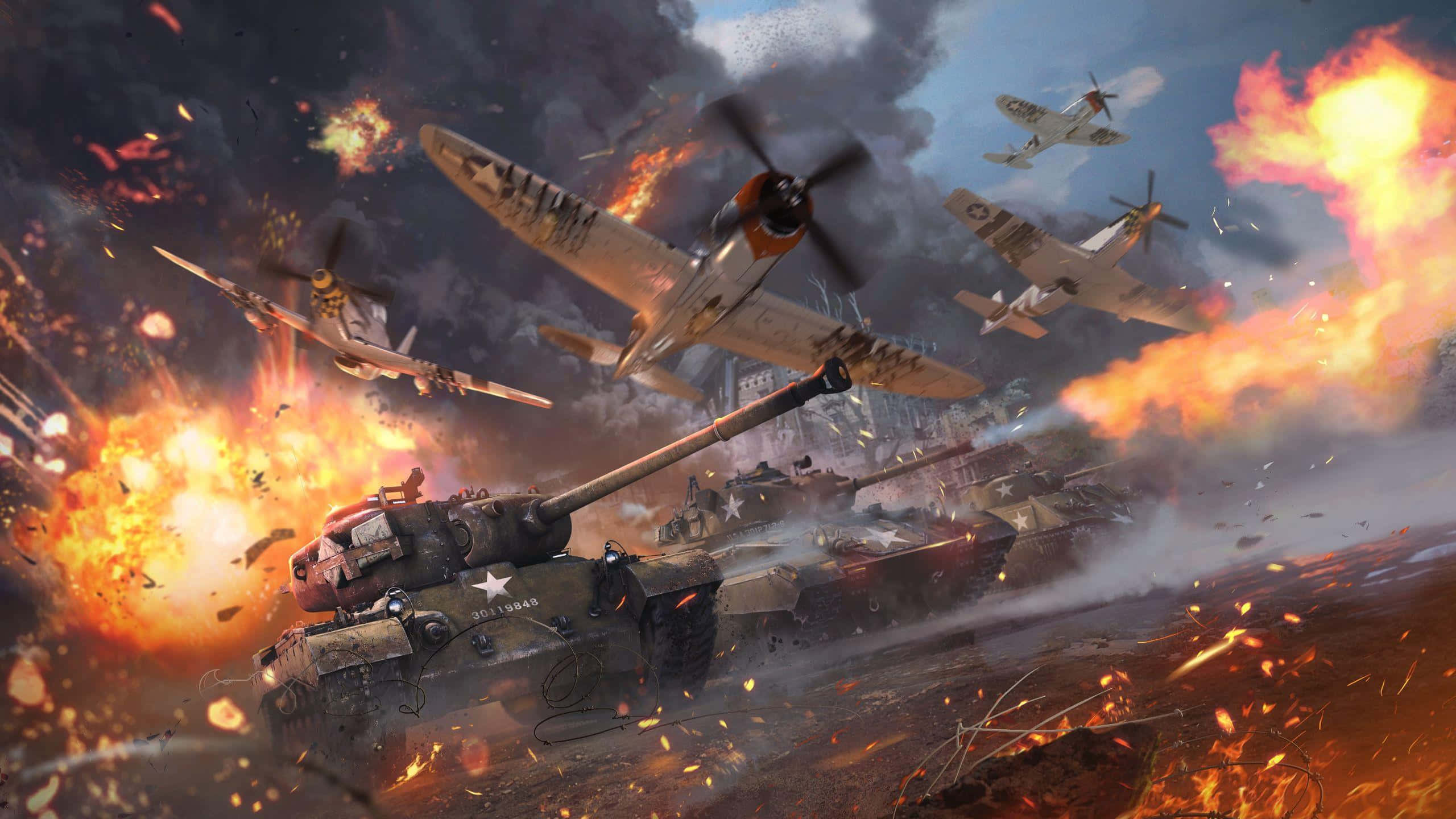 War Thunder, chaotic battlefield, warplanes, 2K Desktop Wallpaper