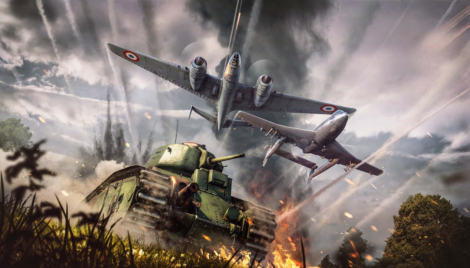 War Thunder, green tank, flames, Full HD Desktop Wallpaper