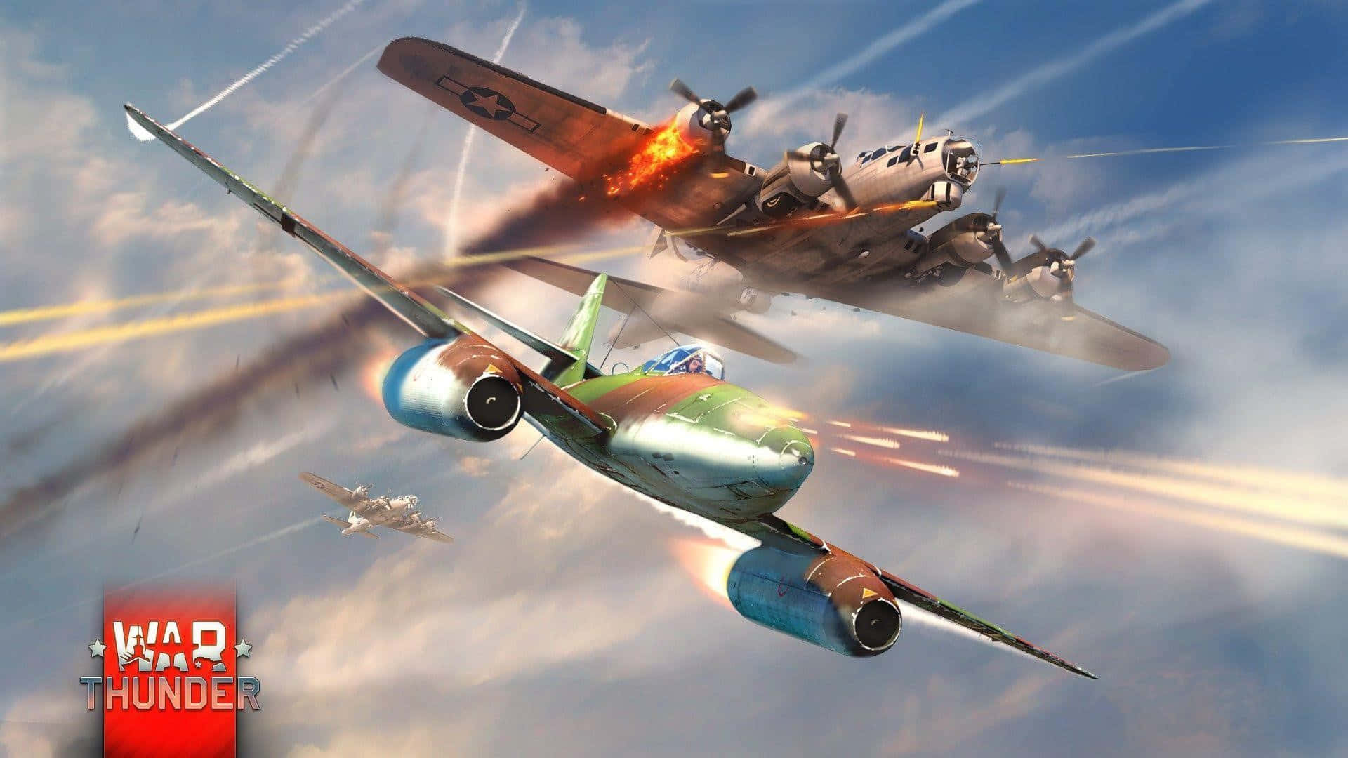 War Thunder, fighter plane, burning bomber, Full HD Desktop Wallpaper