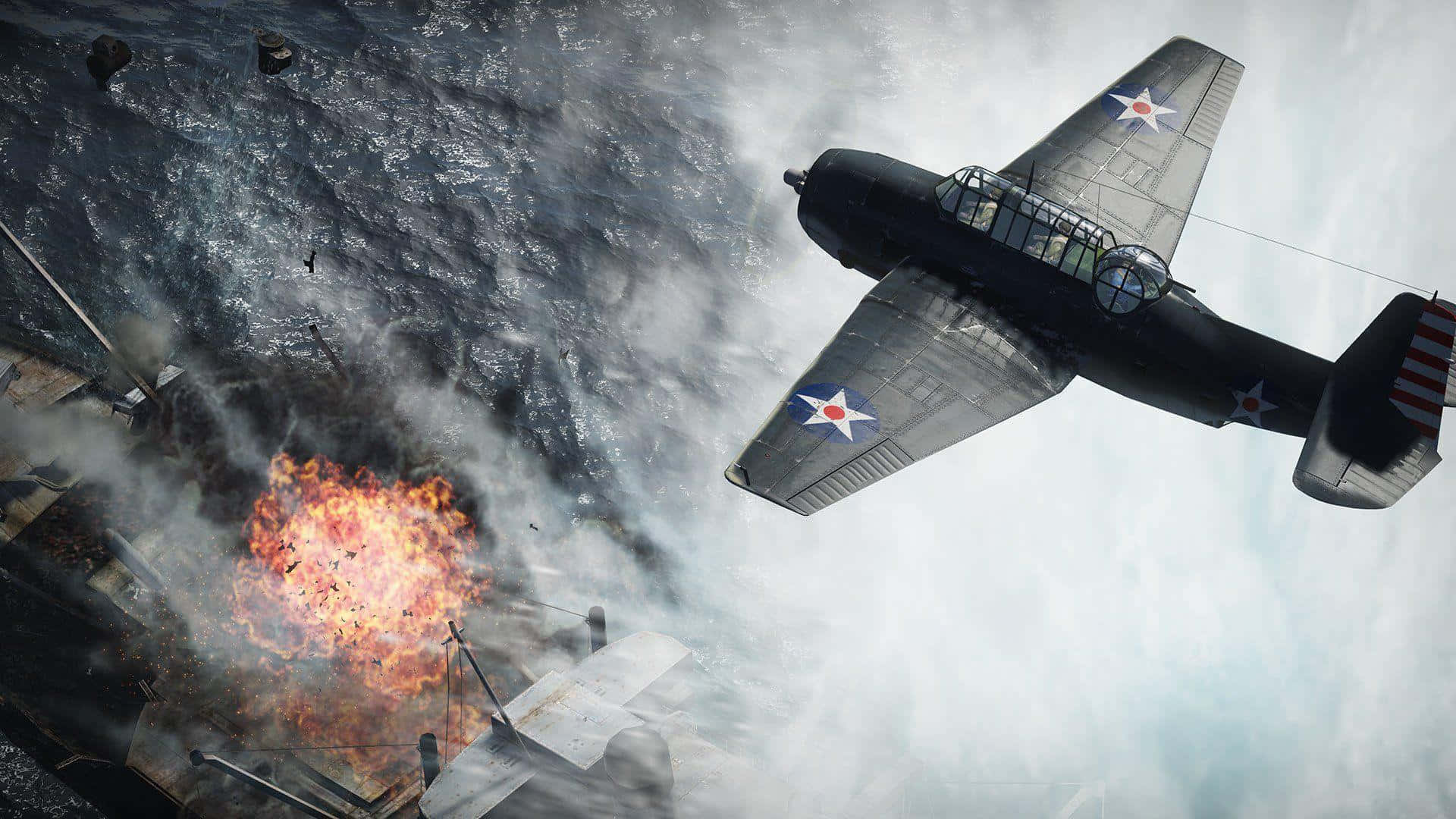 War Thunder, vintage military plane, warship, Full HD Desktop Wallpaper
