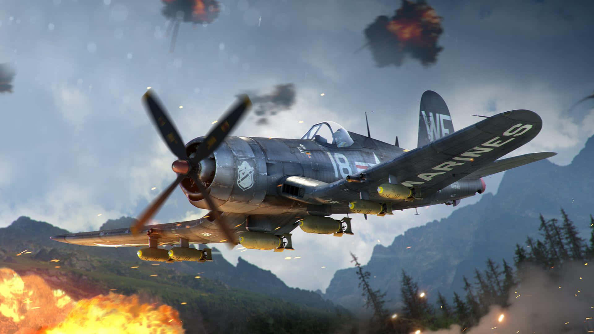 War Thunder, vintage Marine fighter plane, stormy sky, Full HD Desktop Wallpaper