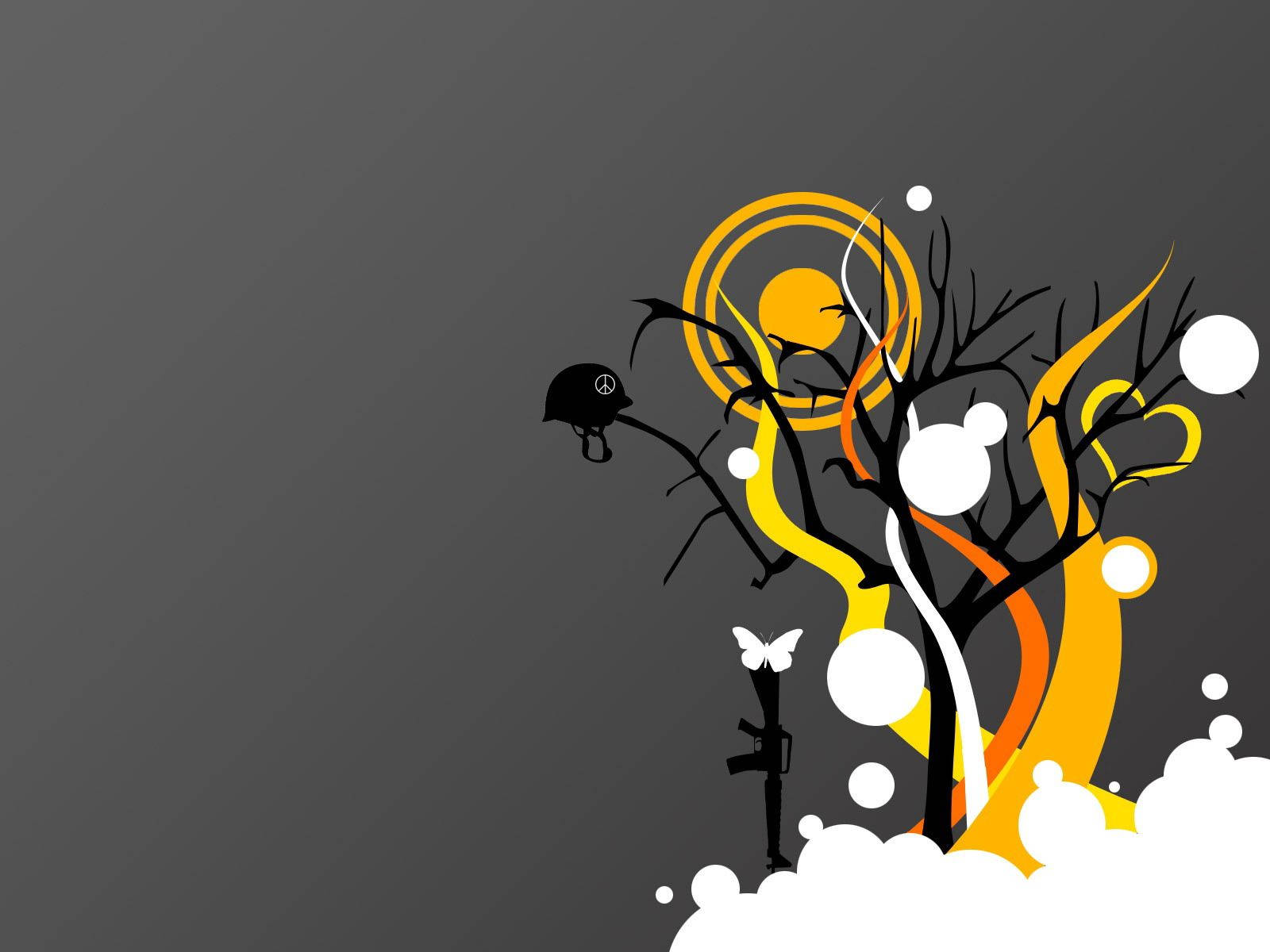 war helmet, rifle, peace symbol, HD Desktop Wallpaper