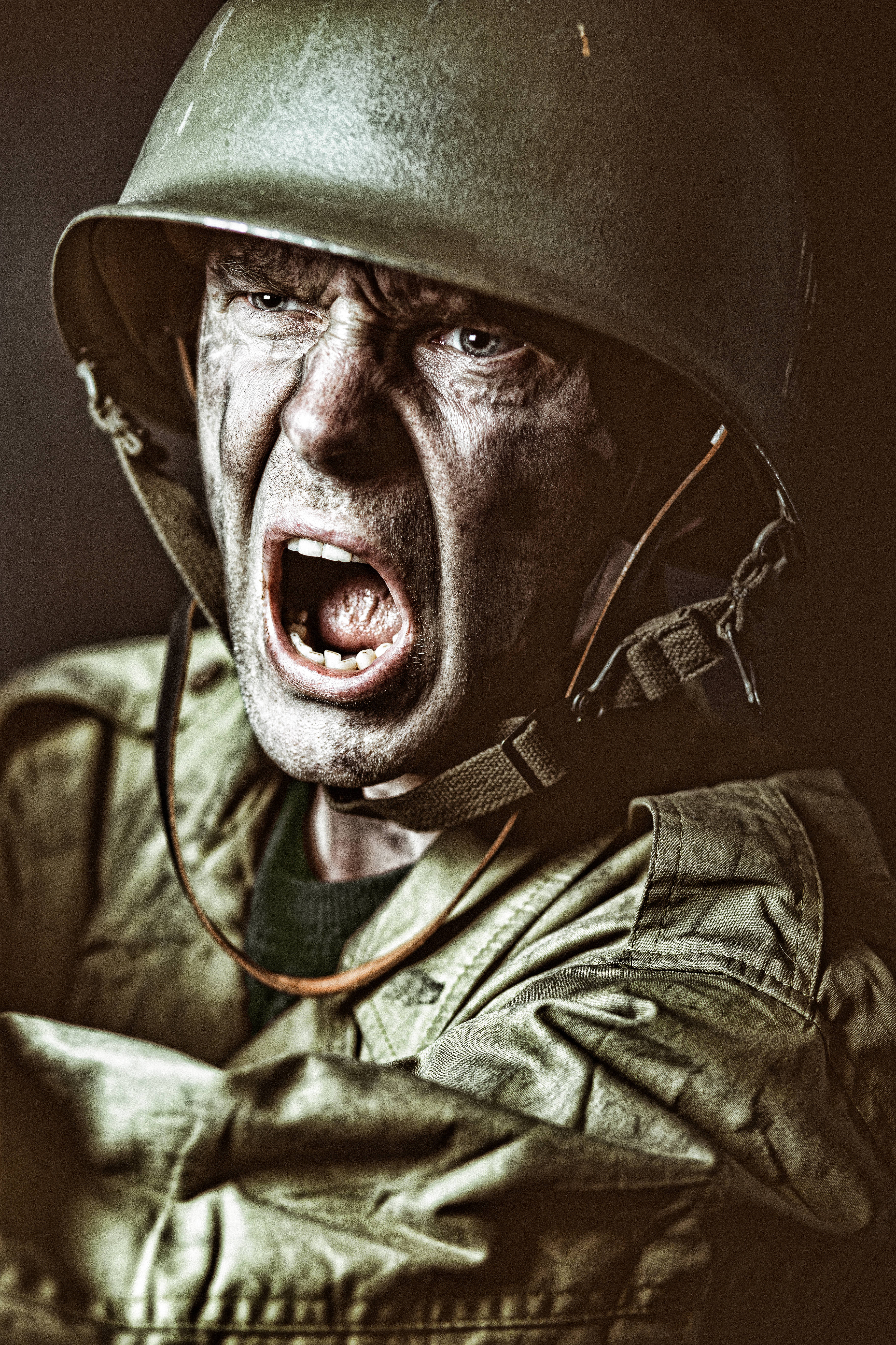 Warrior, smeared face, battle-scarred soldier, 5K Phone Wallpaper