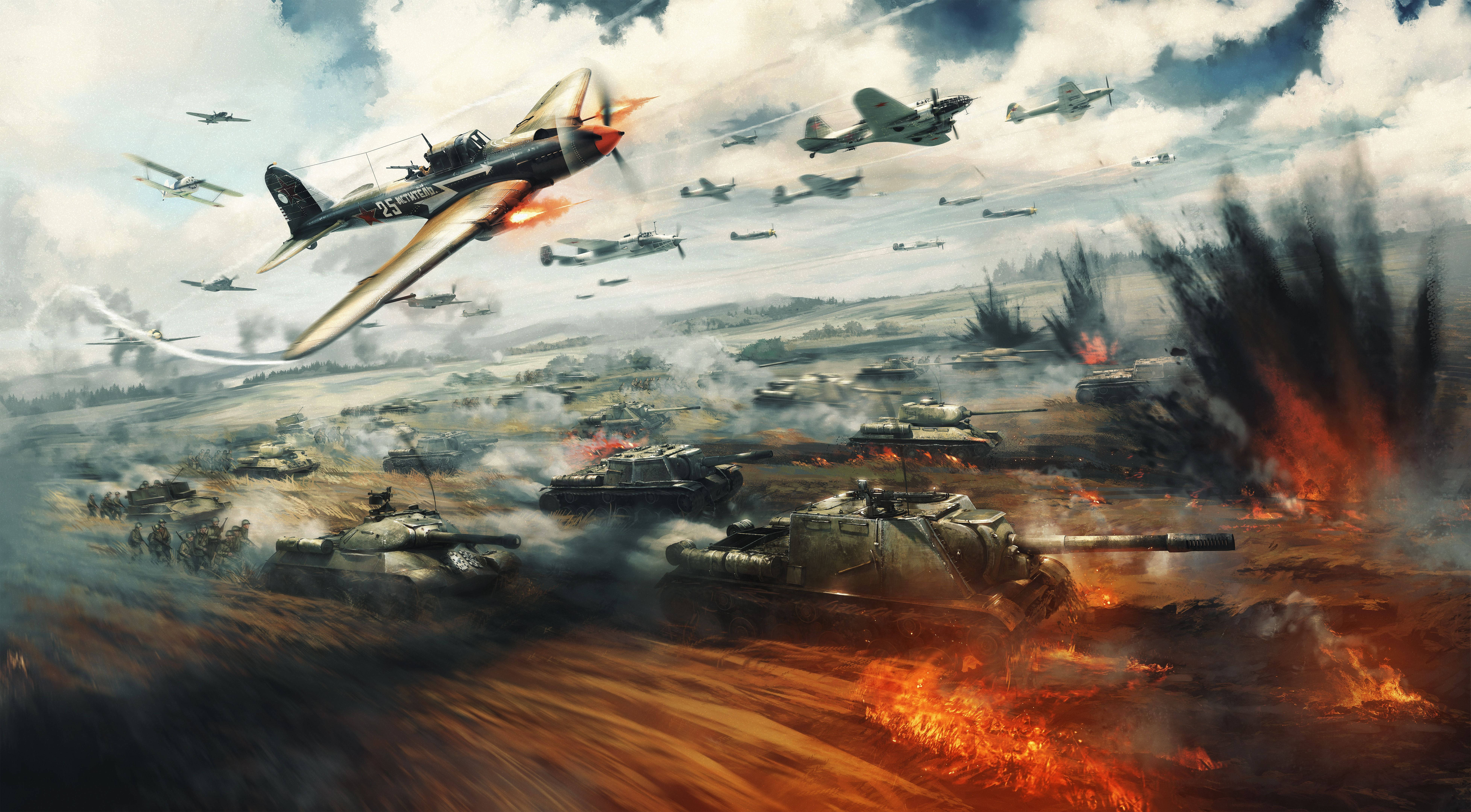 Tanks, Aircrafts, War, 8K Desktop Wallpaper