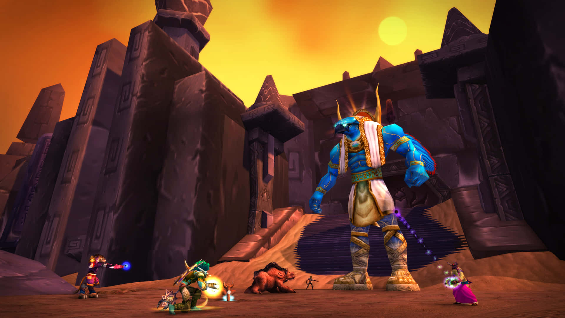 Warcraft 2, blue-skinned boss, ancient ruins, Full HD Desktop Wallpaper