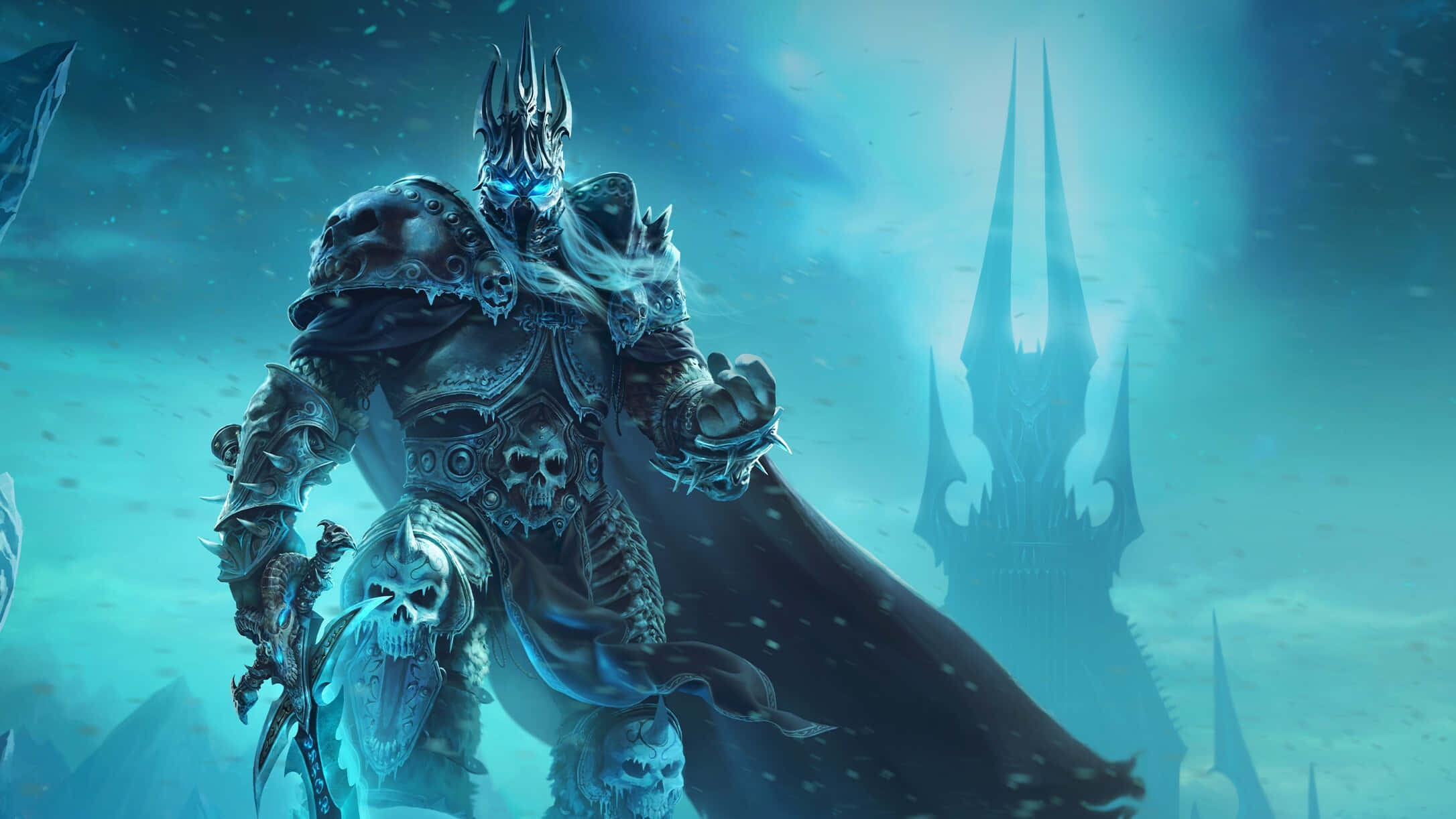 Warcraft 2, glowing blue eyes, skull motifs, Full HD Desktop Wallpaper