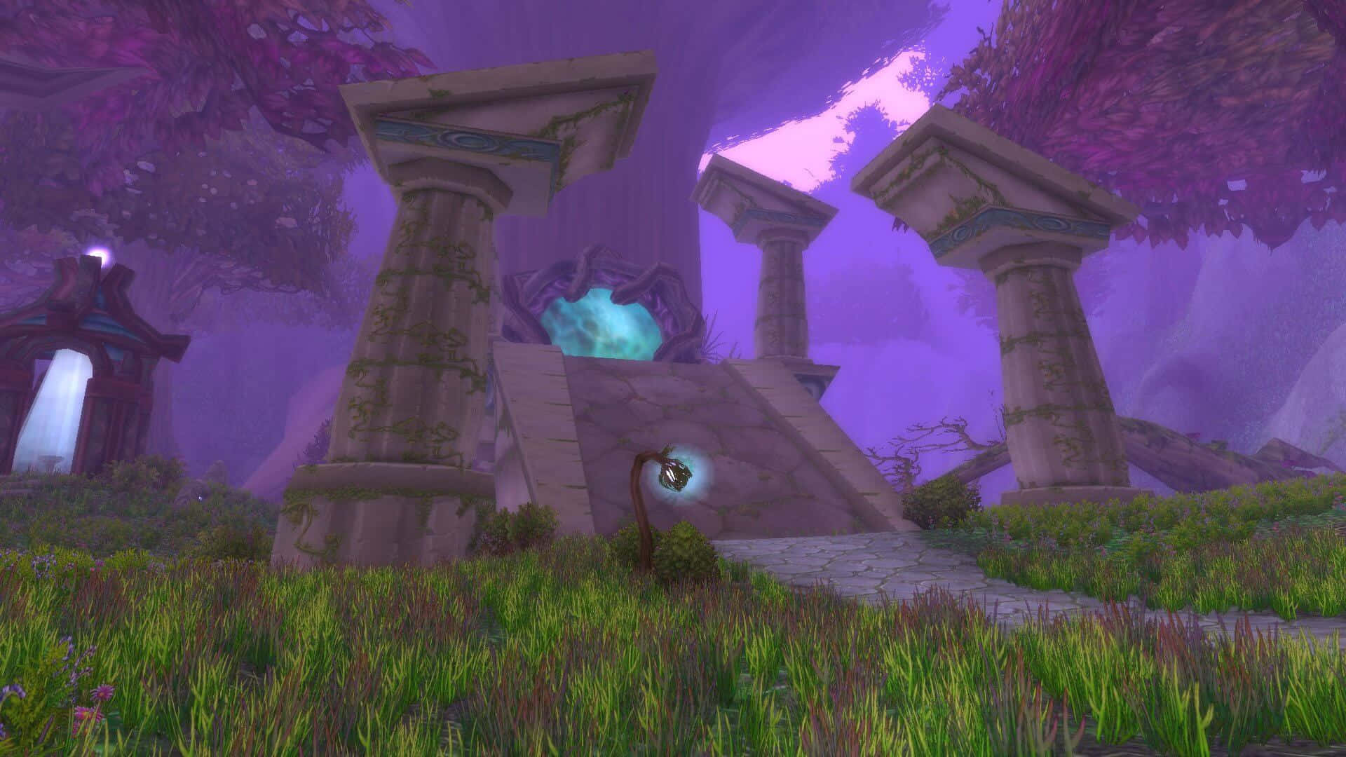 Warcraft 2, glowing blue orbs, mystical purple forest, Full HD Desktop Wallpaper