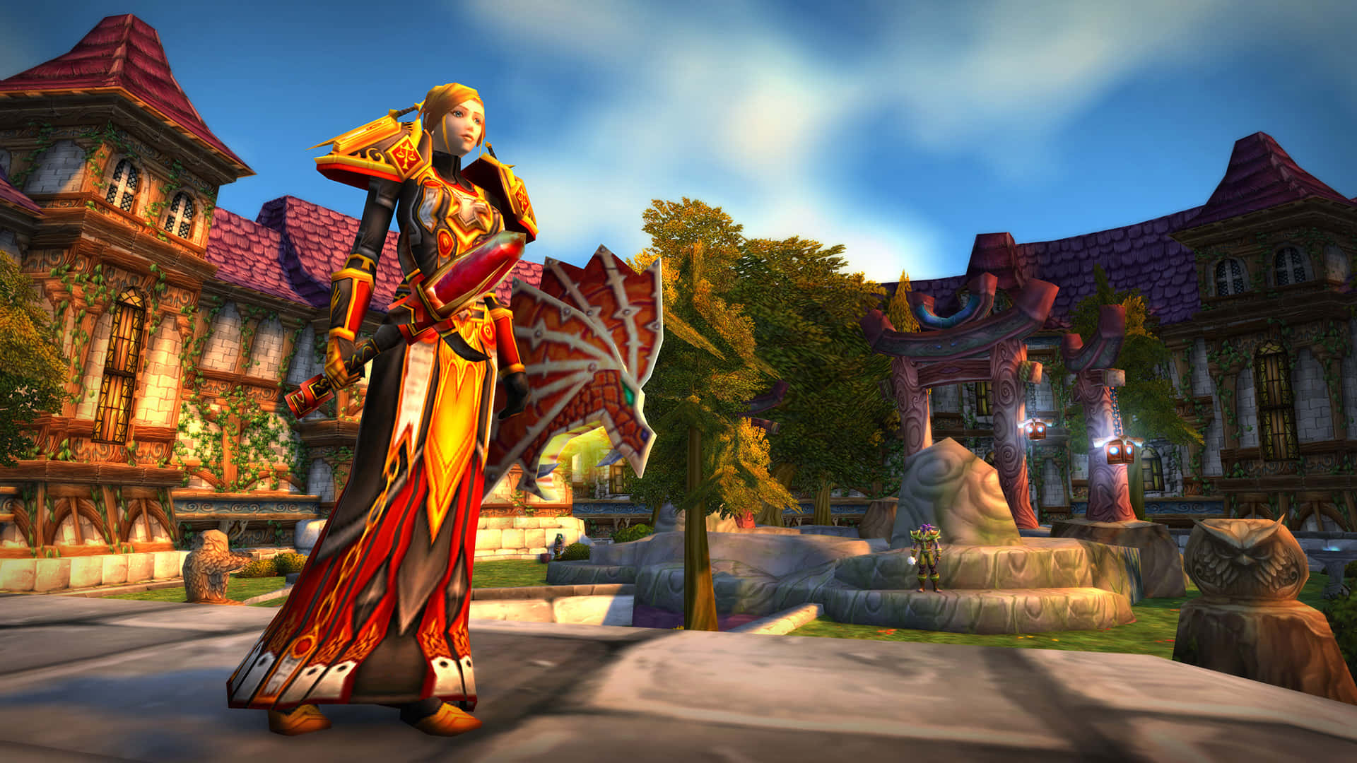 Warcraft 2, fantasy warrior, ornate red gold and black armor, Full HD Desktop Wallpaper