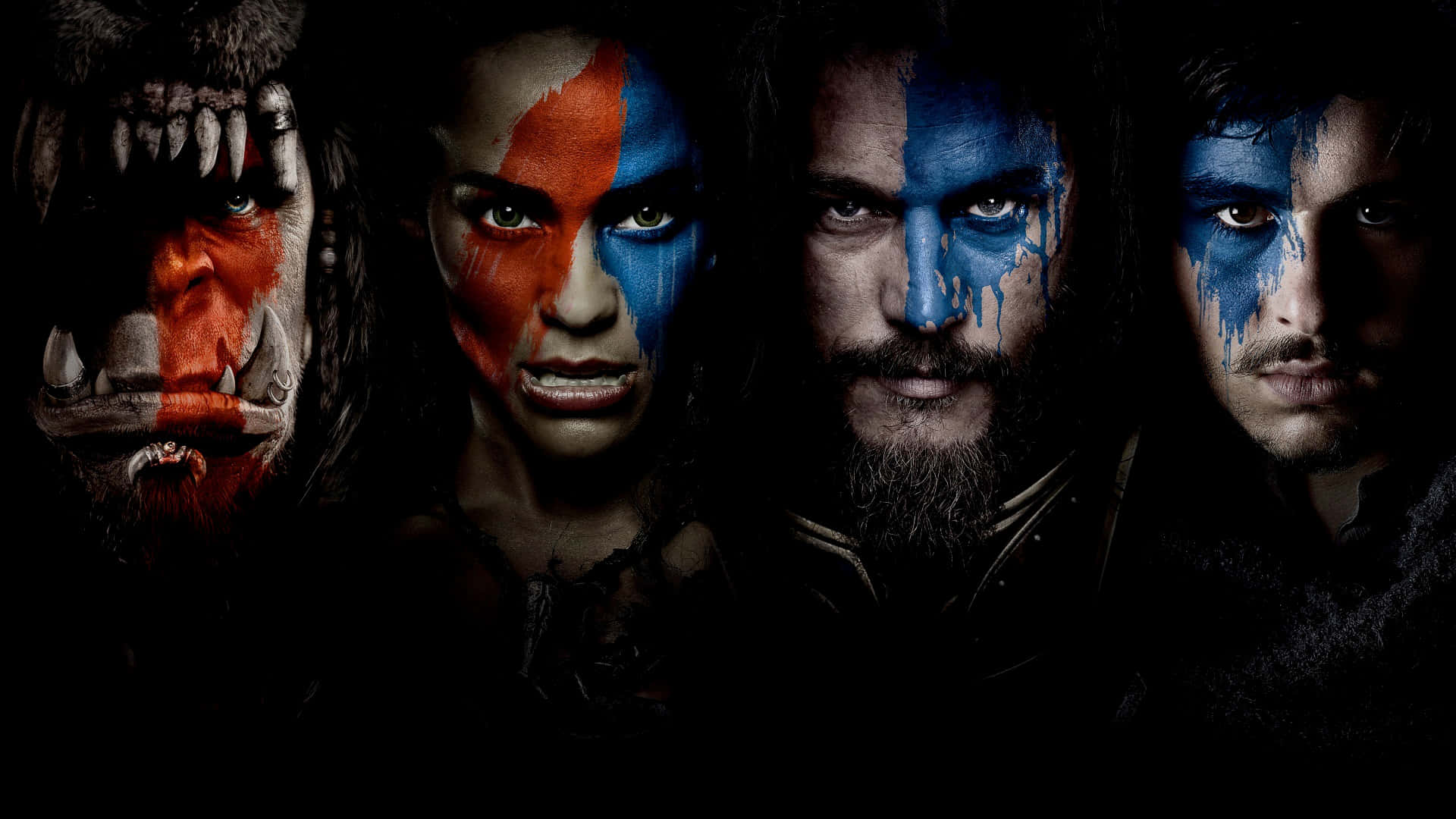 Warcraft 2, fantasy characters, half-red half-blue painted faces, Full HD Desktop Wallpaper