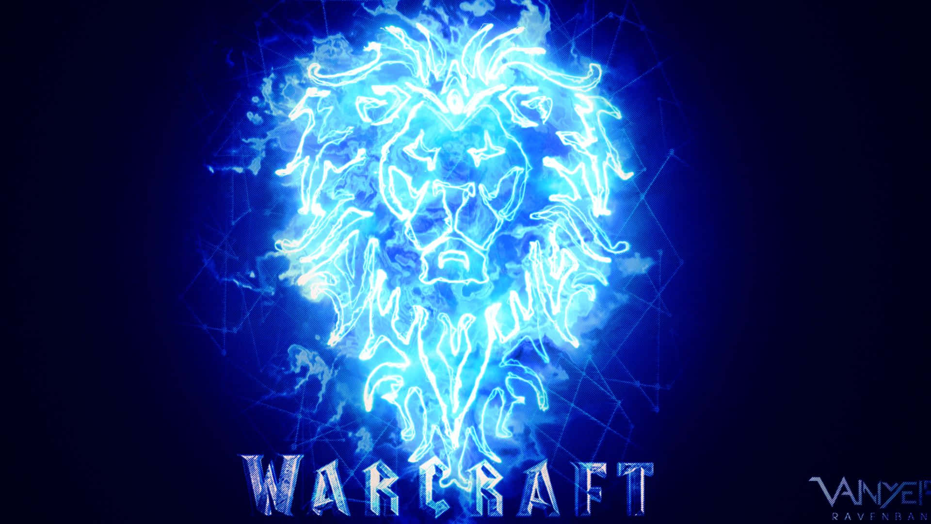 Warcraft Movie, glowing blue neon lion head, electric energy, Full HD Desktop Wallpaper