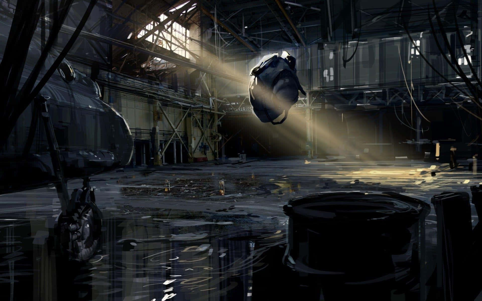 abandoned warehouse, sunbeam, hangar, Full HD Desktop Wallpaper