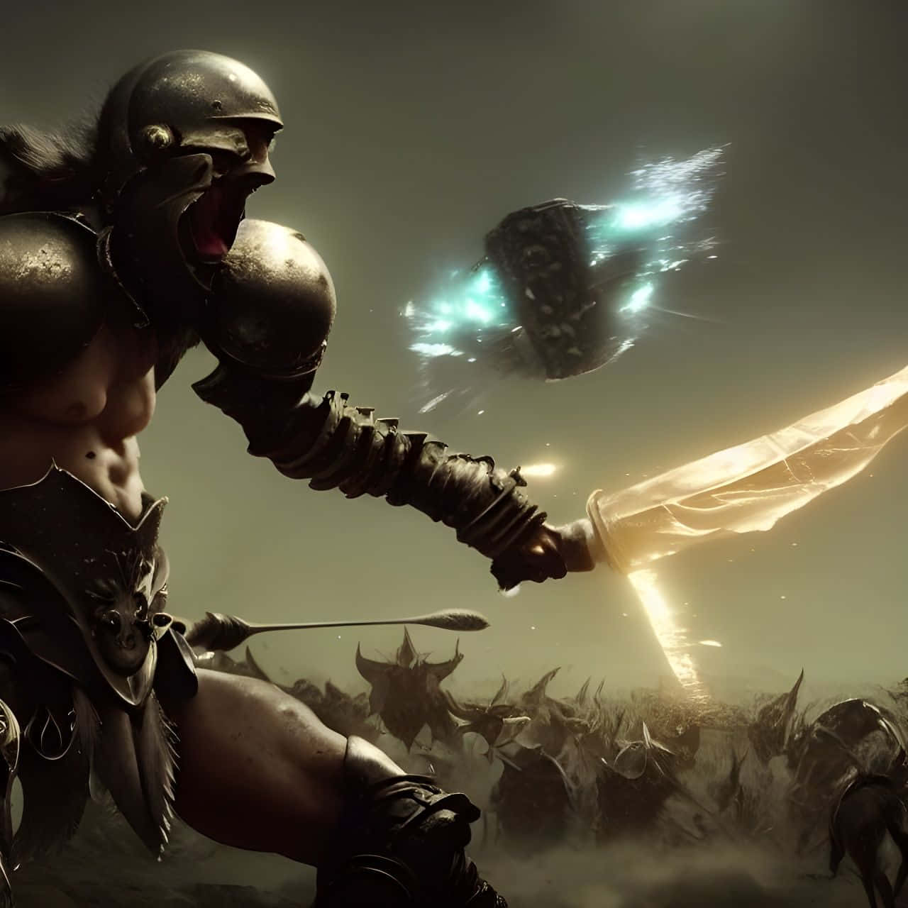 Warframe, dark armor, glowing sword, HD Desktop Wallpaper