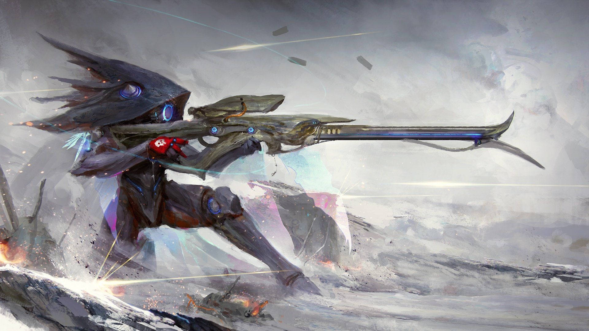 Warframe, soldier, glowing energy weapon, Full HD Desktop Wallpaper