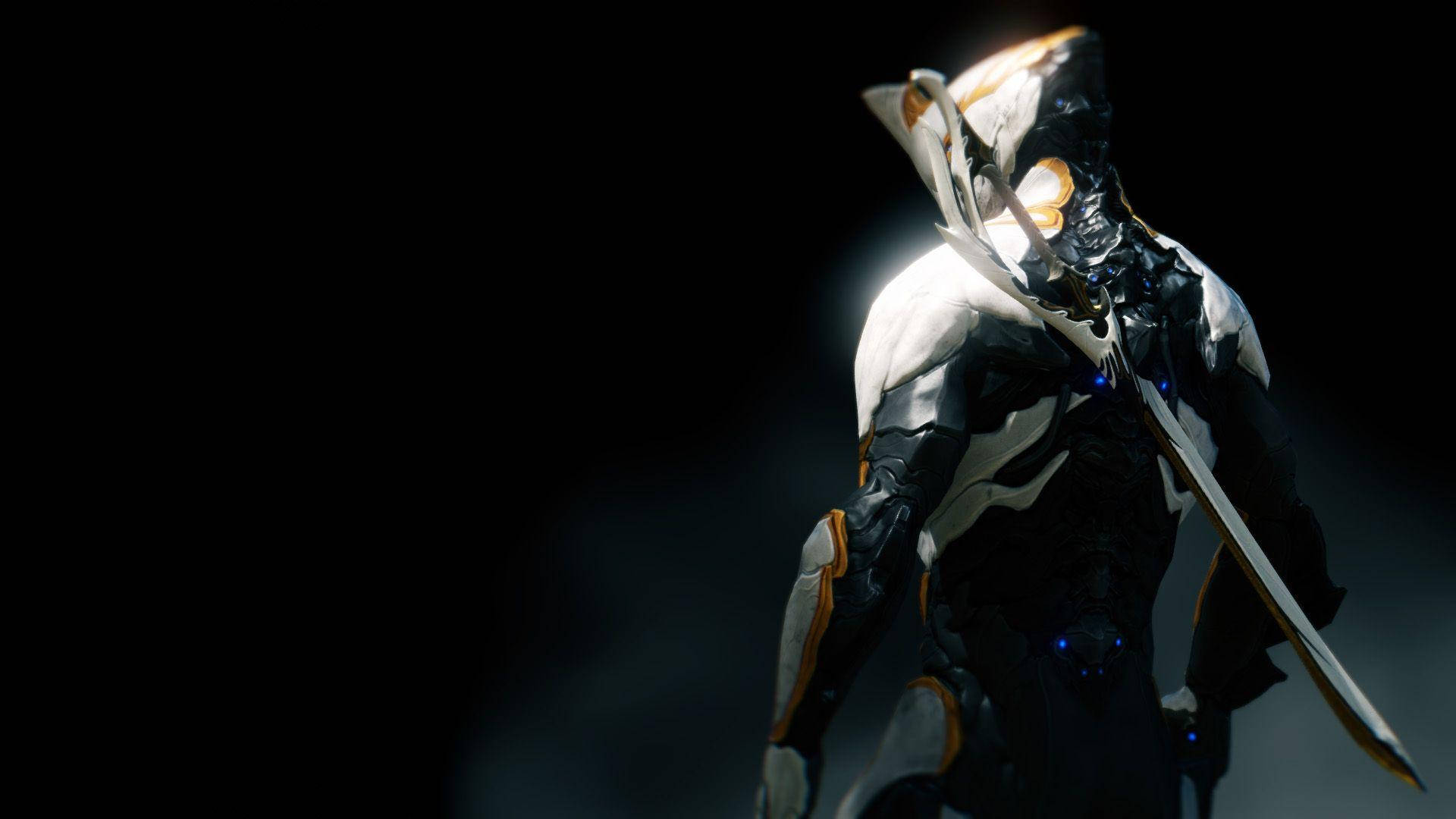 Warframe, glowing orange accents, sword, Full HD Desktop Wallpaper