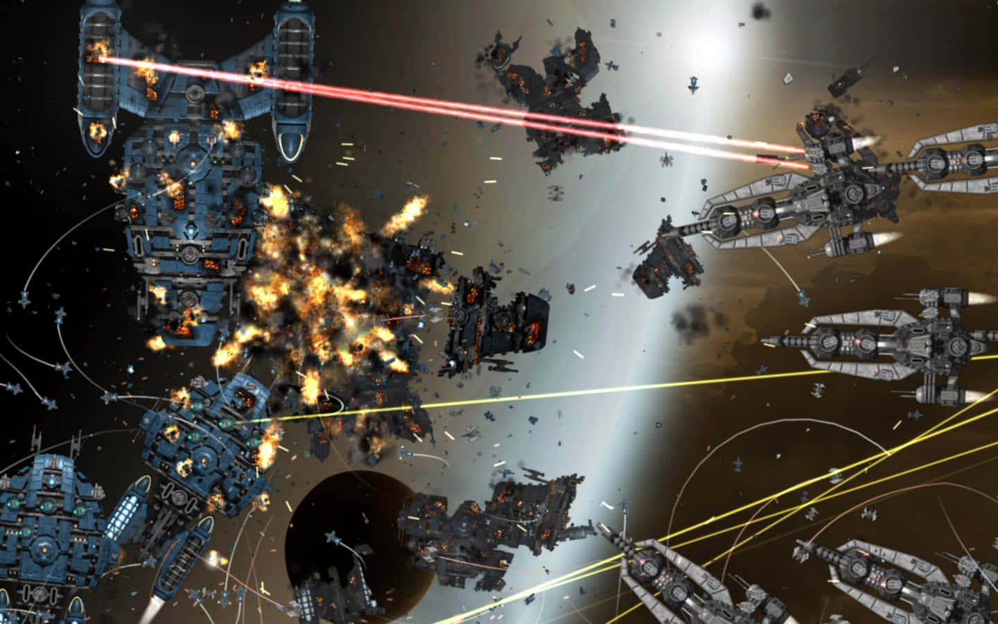 Warframe, futuristic warships, laser fire, HD Desktop Wallpaper