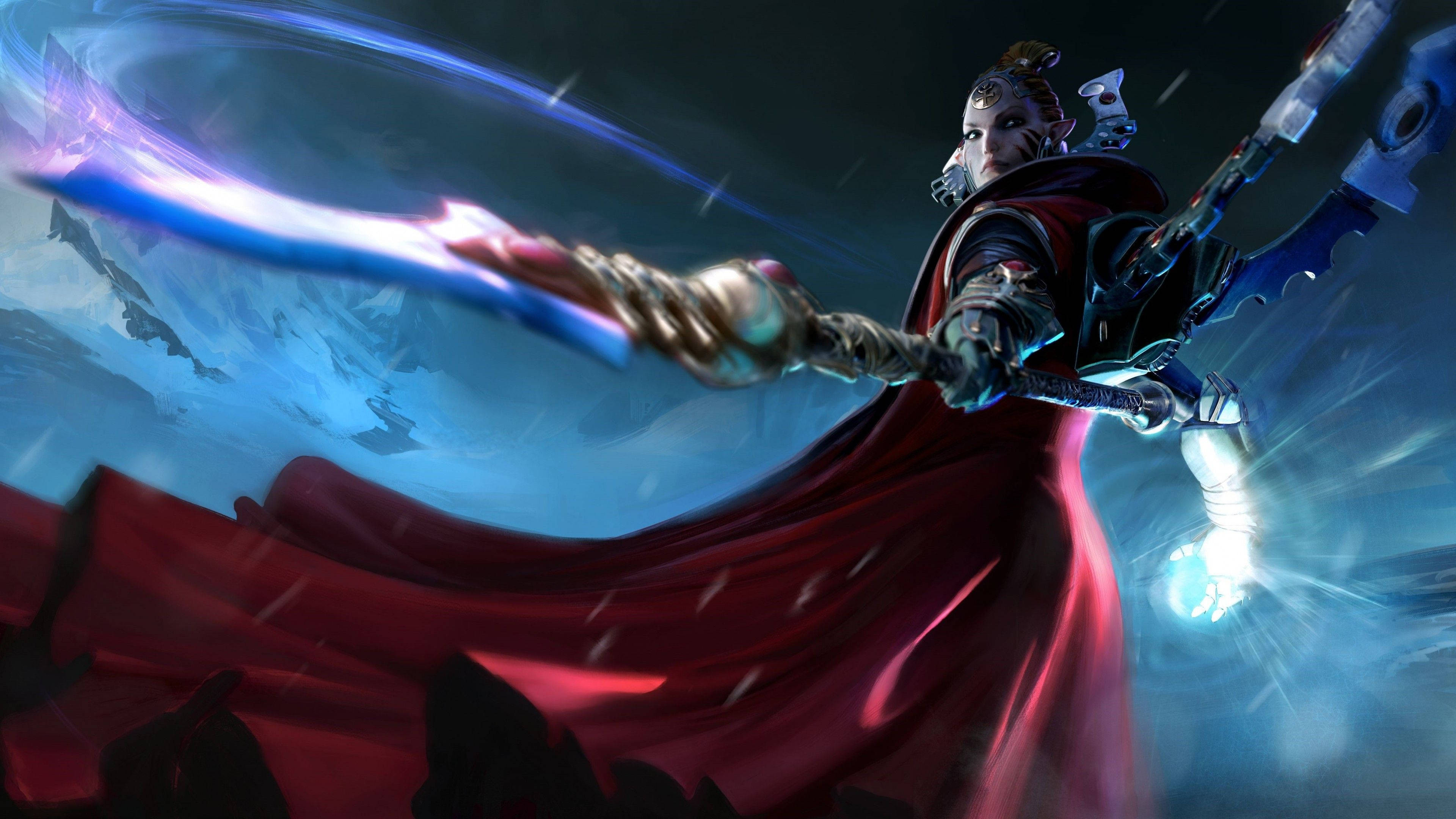 Warhammer 40000 Dawn Of War, female character, red cape, 4K Desktop Wallpaper