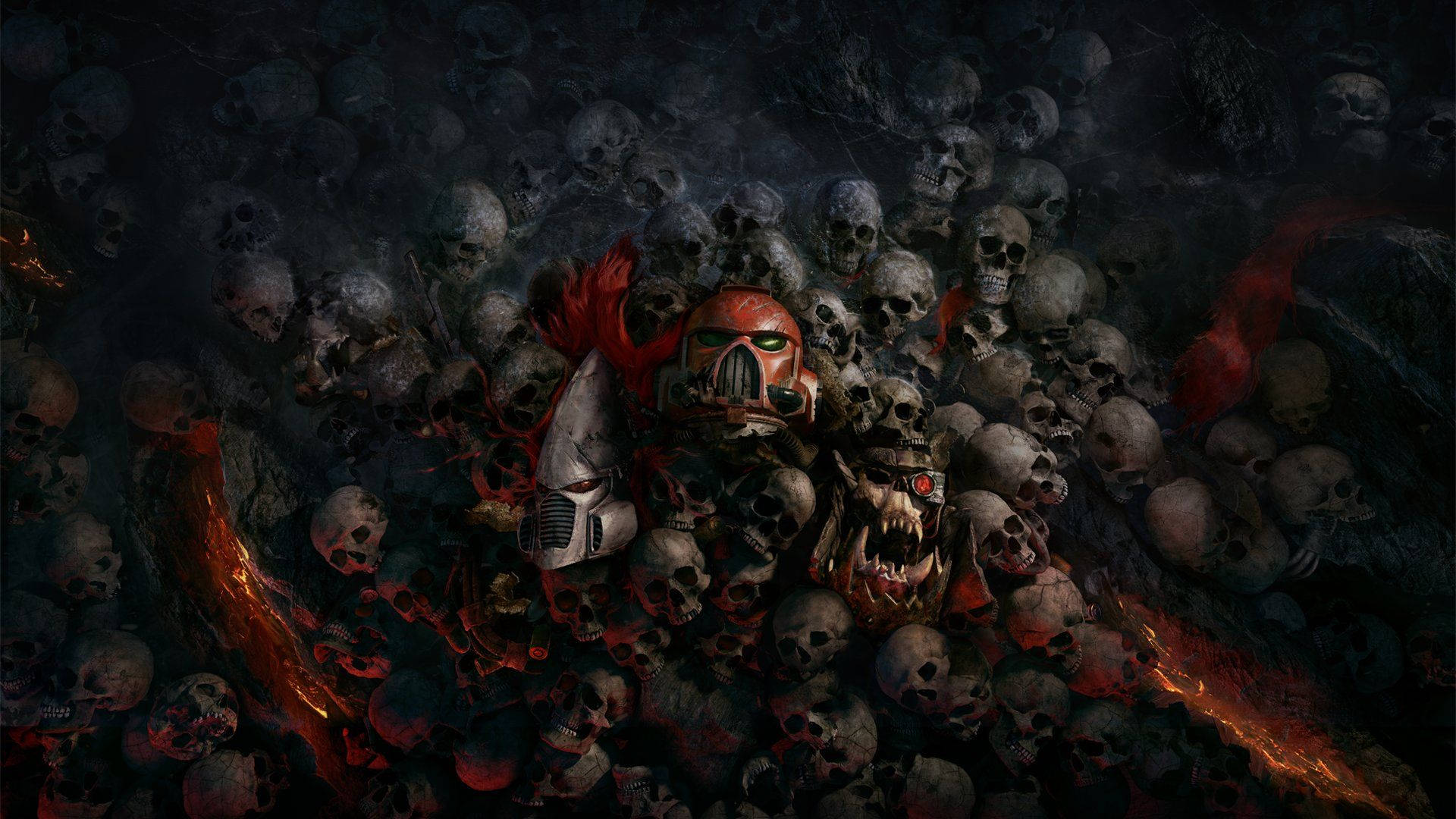Warhammer 40000 Dawn Of War, skulls, glowing green eyes, Full HD Desktop Wallpaper