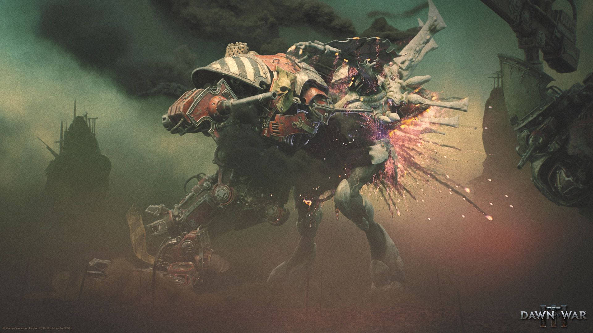 Warhammer 40000 Dawn Of War, heavily armored warrior, mechanical beast, Full HD Desktop Wallpaper