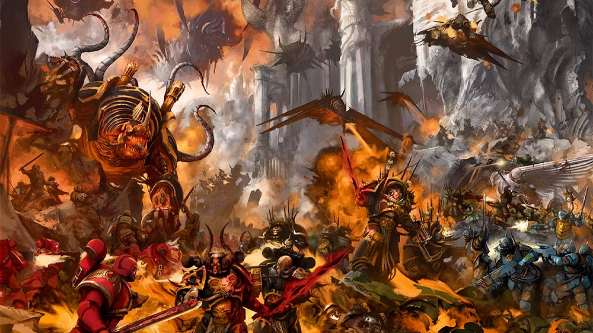Warhammer 40K, battle against chaos, demonic hordes, Full HD Desktop Wallpaper