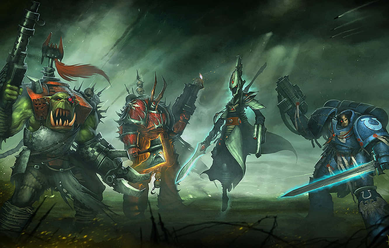 Warhammer 4K, armored warriors, glowing weapons, HD Desktop Wallpaper
