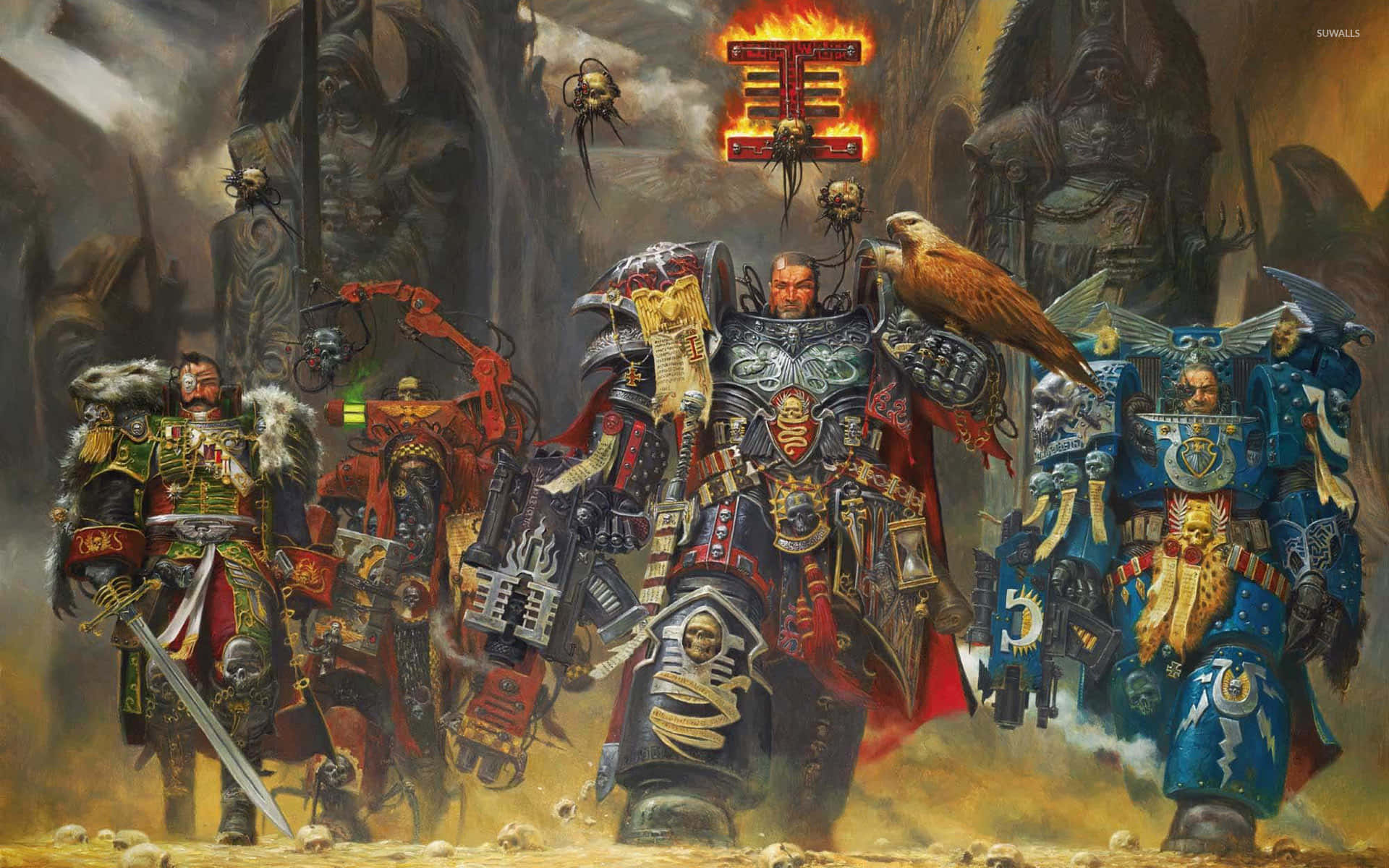Warhammer 4K, ornate battle gear, desolate battlefield, Full HD Desktop Wallpaper