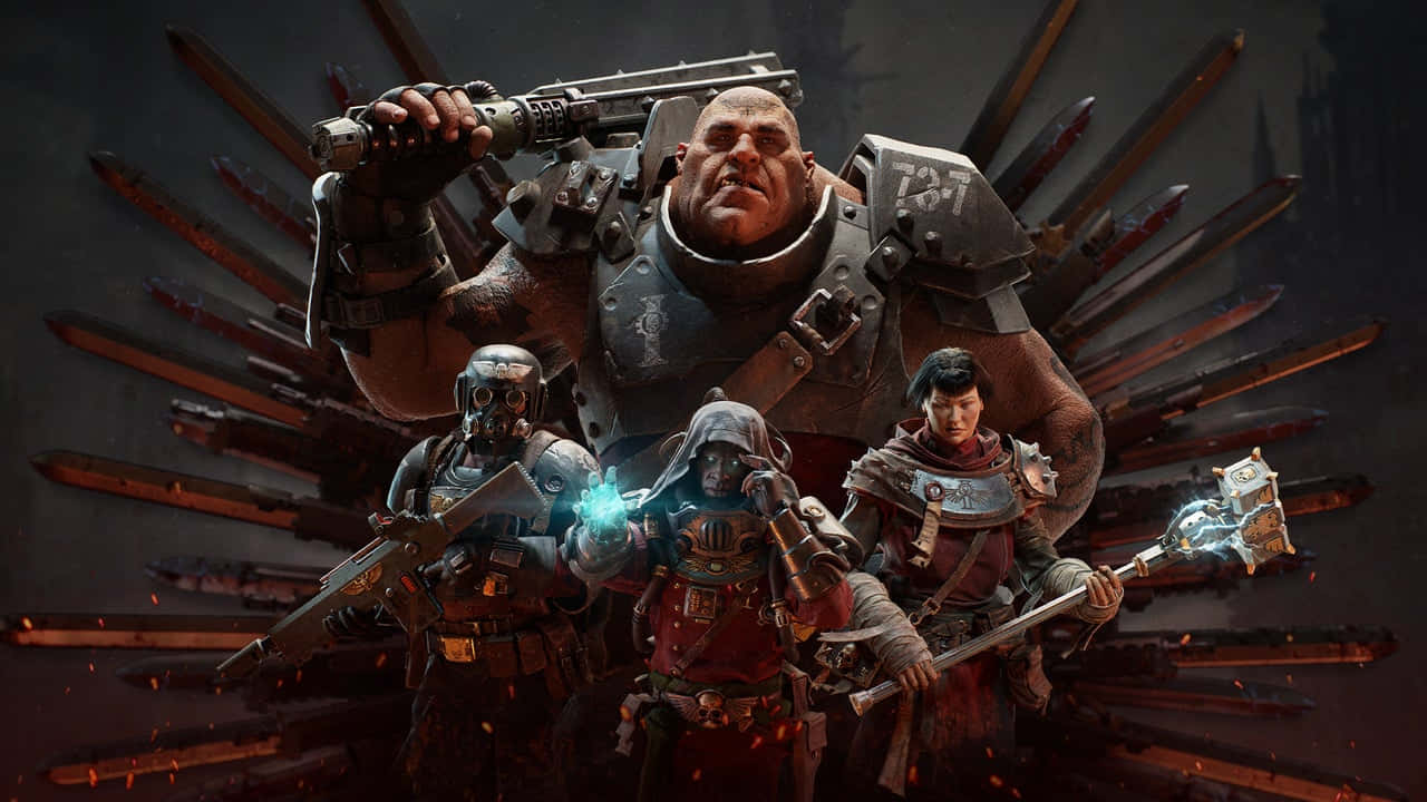 Warhammer 4K, armored warriors, glowing weapons, HD Desktop Wallpaper
