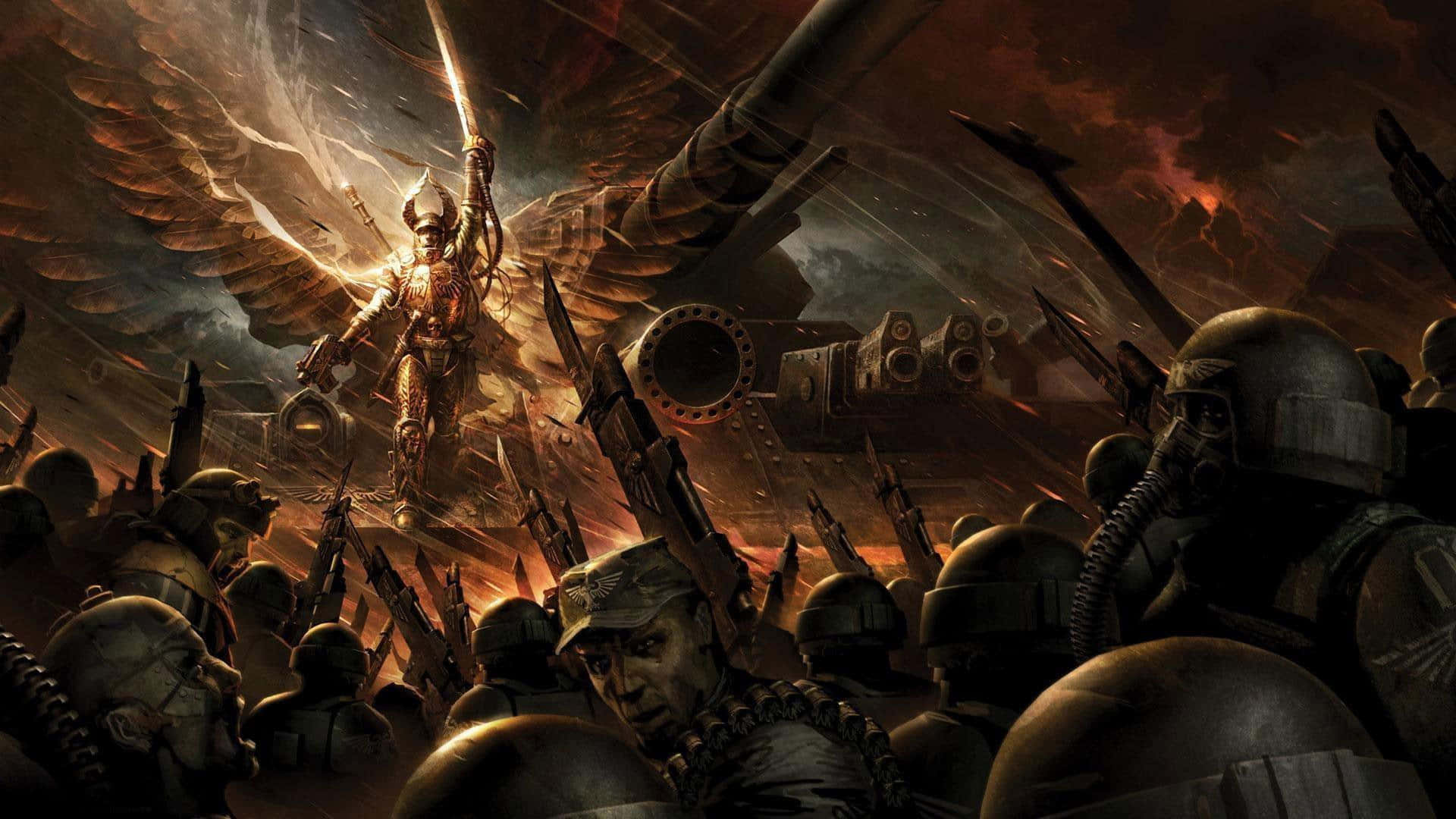 Warhammer 4K, winged armored warrior, glowing sword, Full HD Desktop Wallpaper