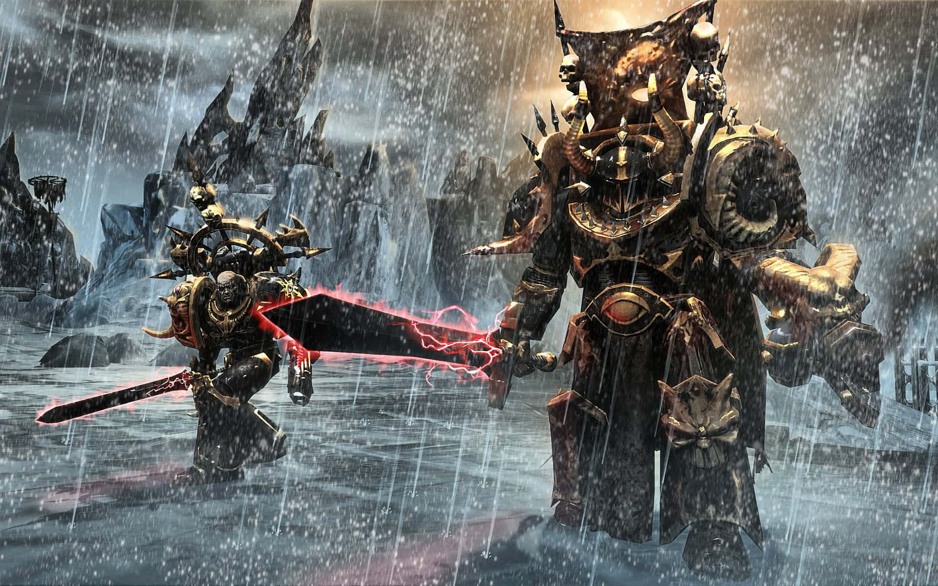 Warhammer 4K, stormy icy wasteland, jagged mountains, Full HD Desktop Wallpaper