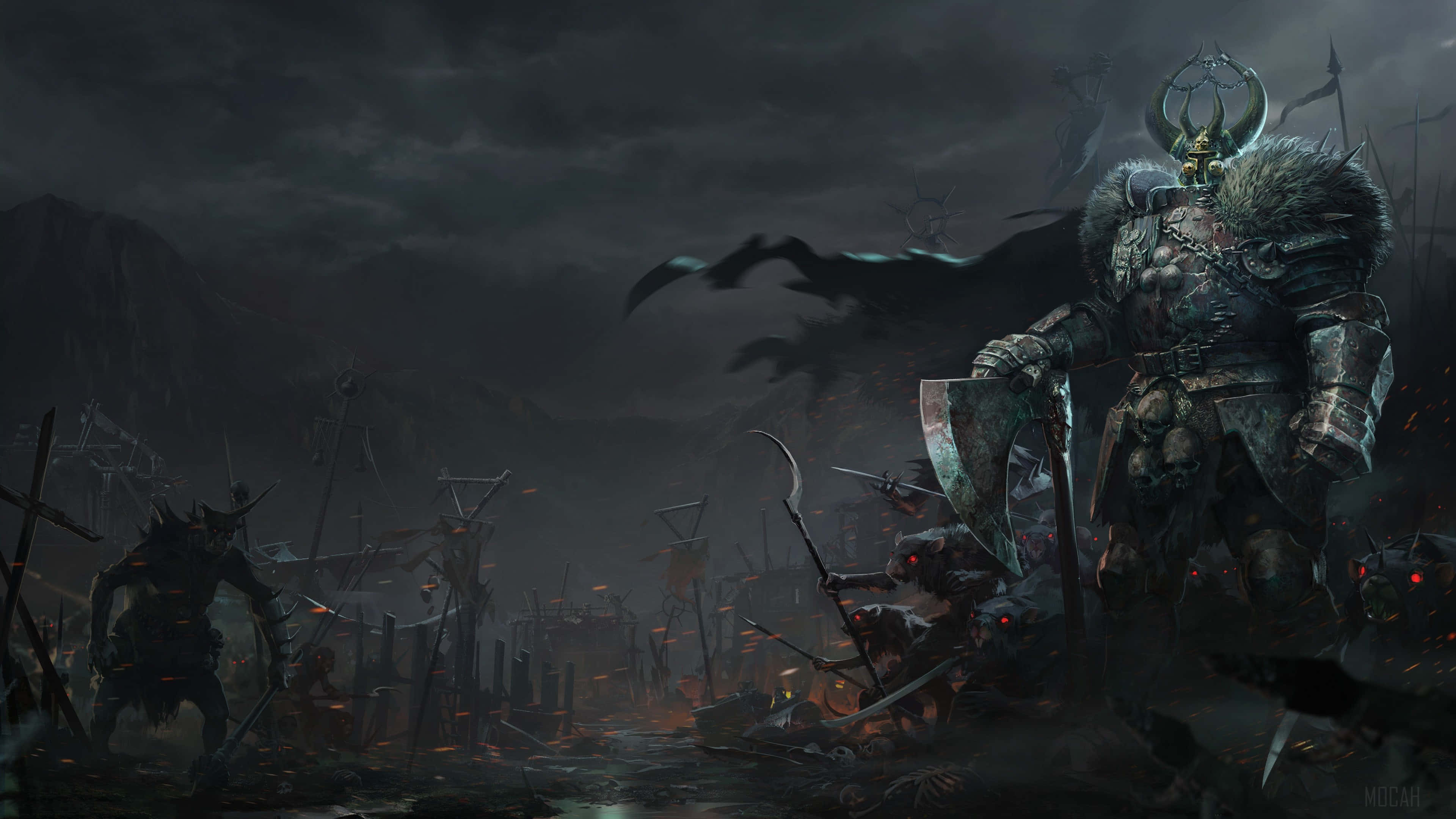 Warhammer 4K, armored warrior, horned helmet, 4K Desktop Wallpaper