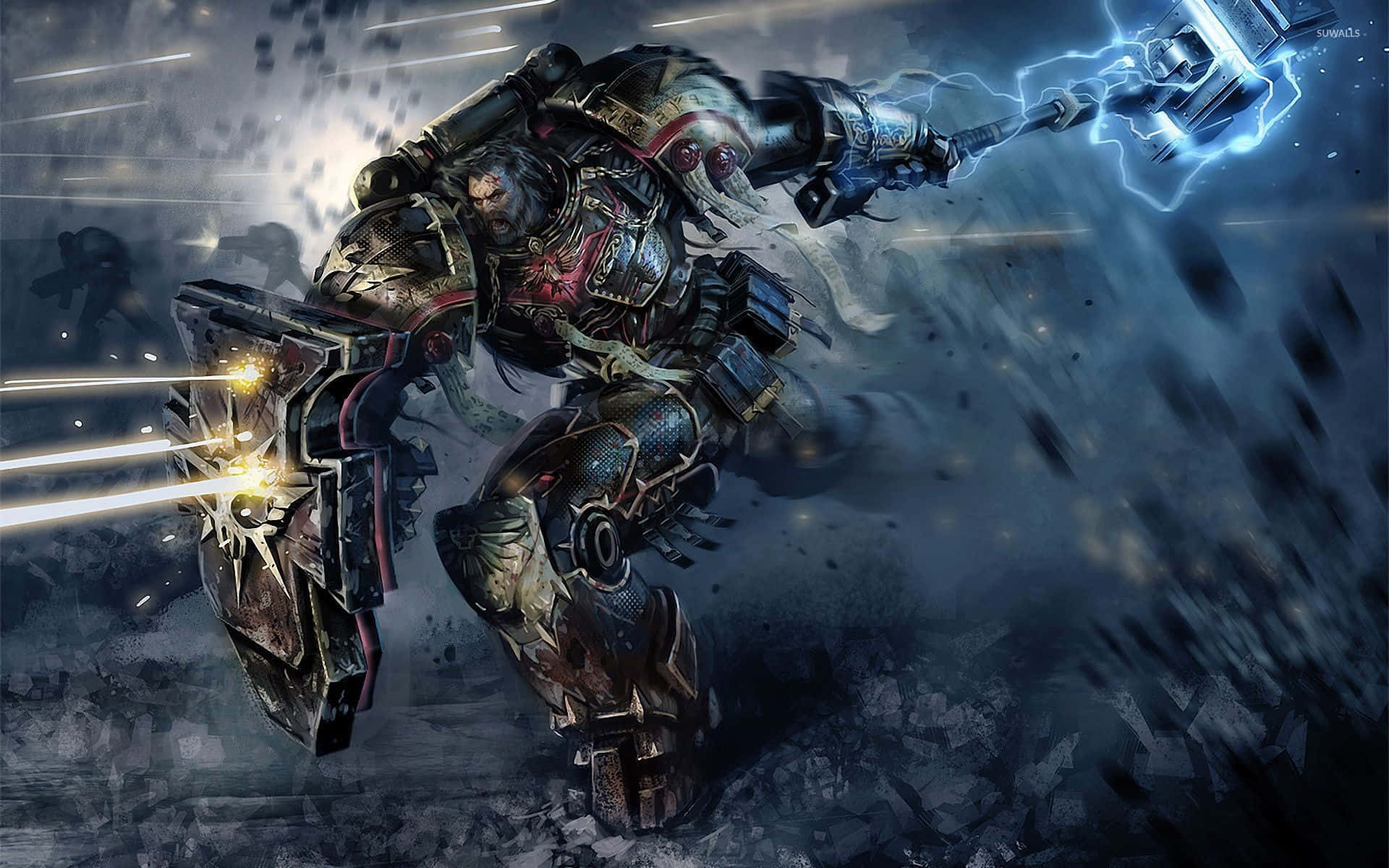 Warhammer 4K, glowing hammer, energy weapon, Full HD Desktop Wallpaper