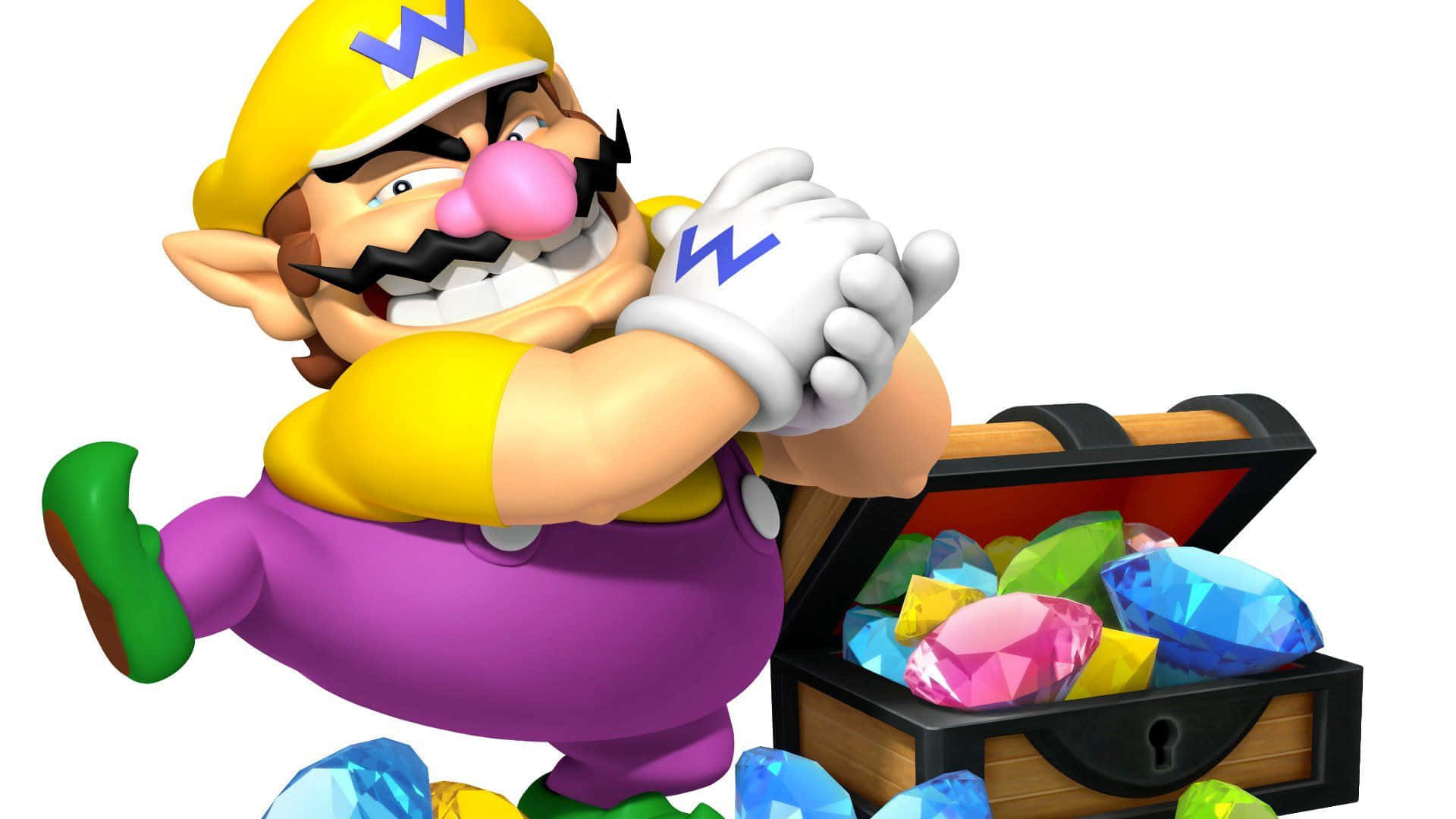 Wario, treasure chest, colorful gems, Full HD Desktop Wallpaper