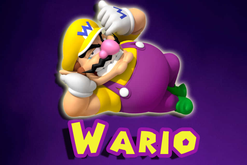 Wario, deep purple background, mischievous grin, SD Desktop Wallpaper