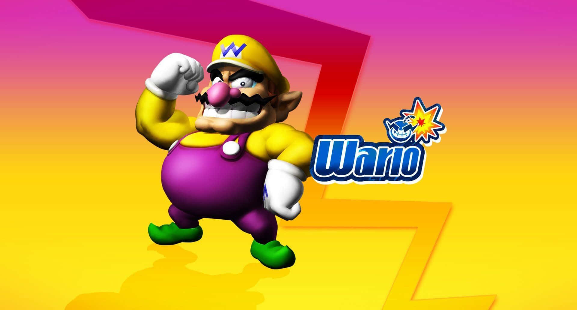 Wario, signature pose, bright yellow and purple background, Full HD Desktop Wallpaper