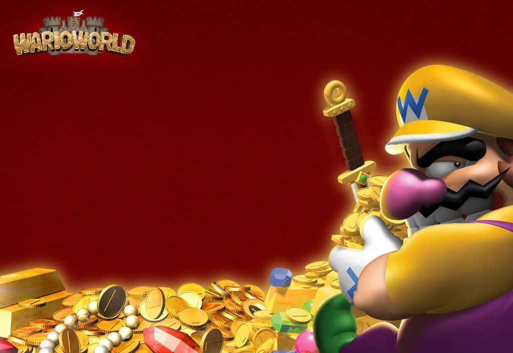 Wario, yellow and purple outfit, gold coins, SD Desktop Wallpaper
