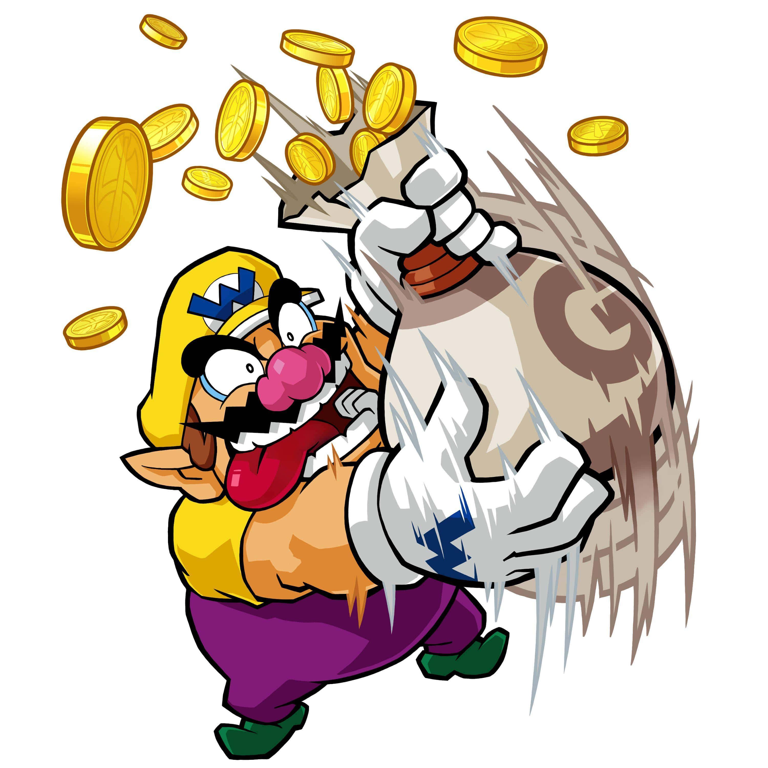 Wario, cartoon style, money bag, 2K Desktop Wallpaper