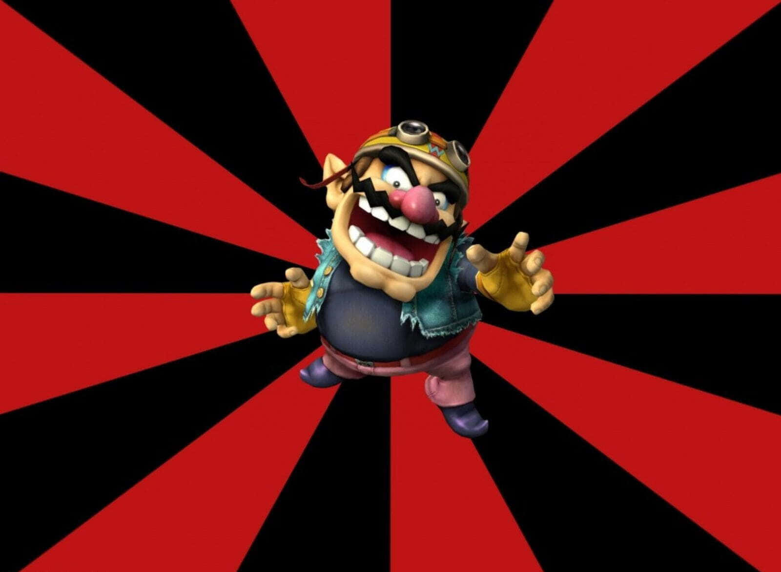 Wario, red and black radiating background, 3d-rendered gaming scene, HD Desktop Wallpaper
