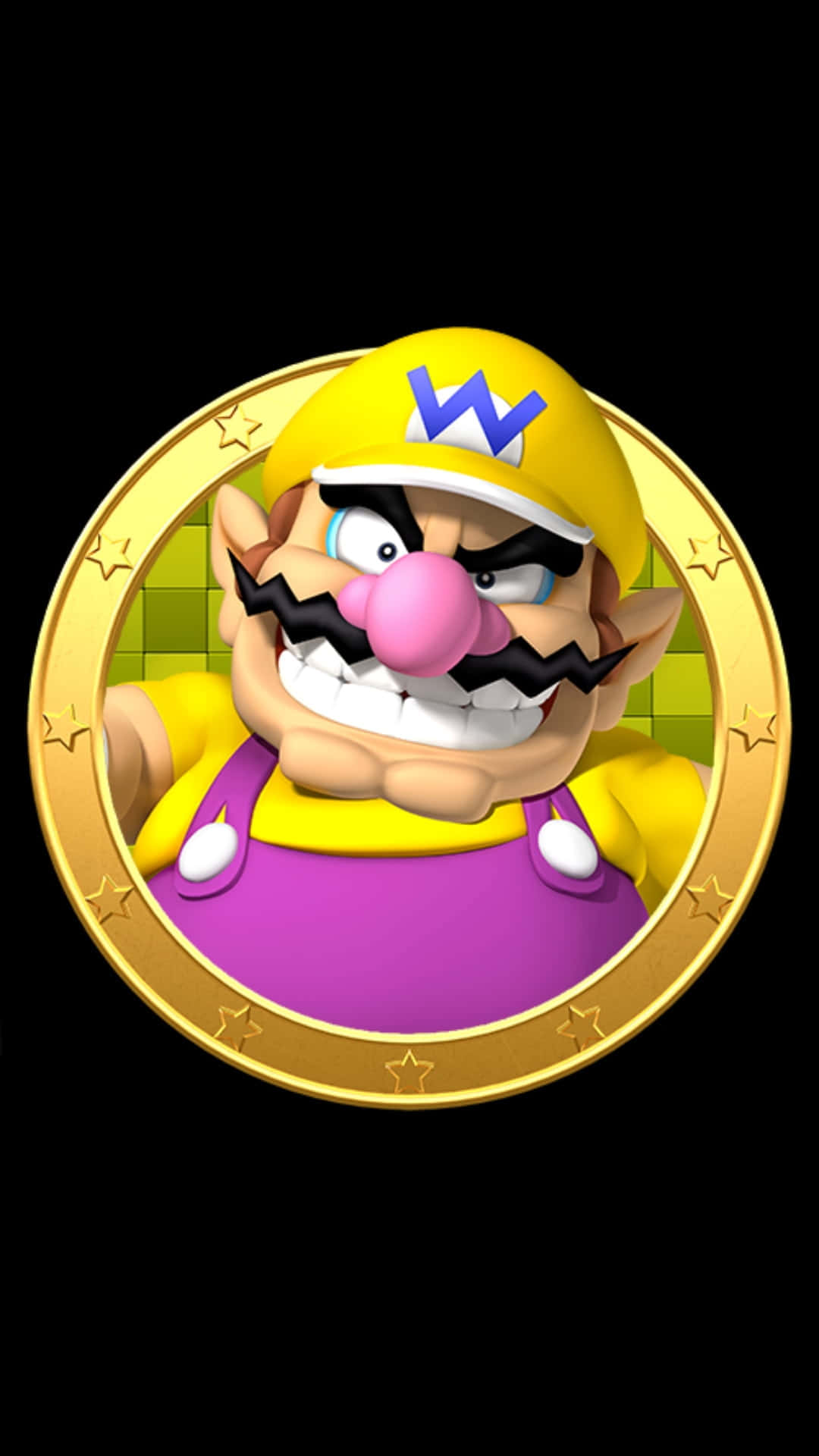 Wario, golden coin frame, black background, Full HD Phone Wallpaper