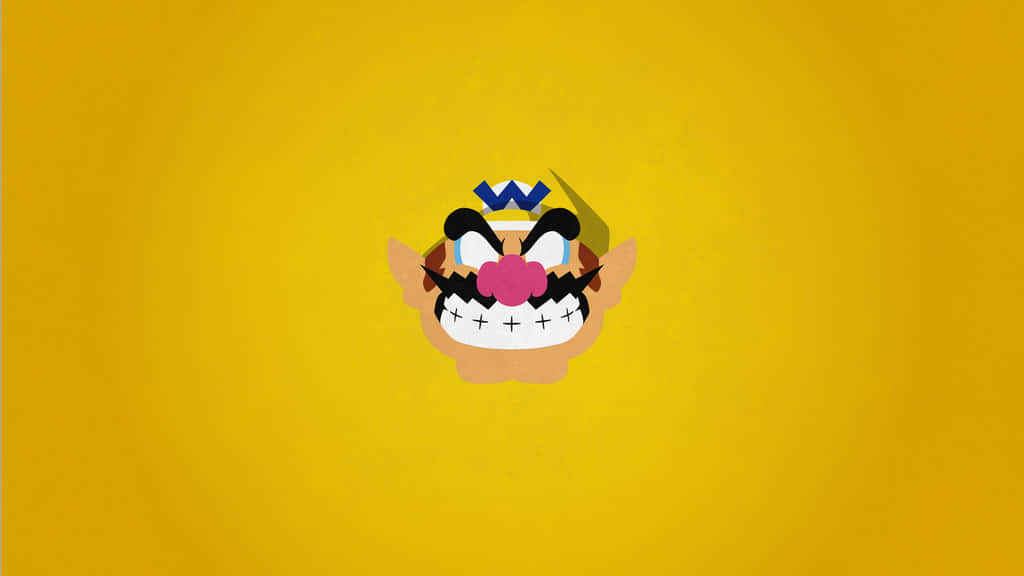 Wario, blue crown, solid yellow background, SD Desktop Wallpaper