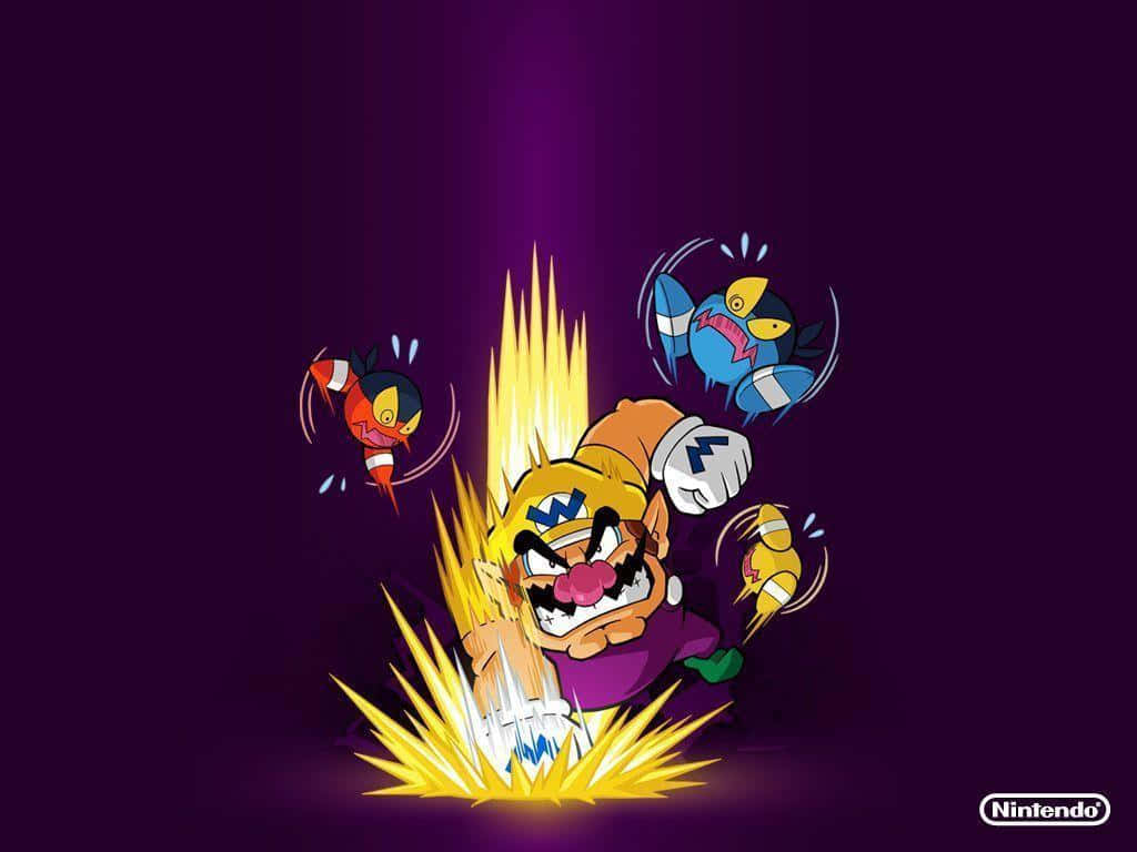 Wario, yellow energy, three shocked fish, SD Desktop Wallpaper