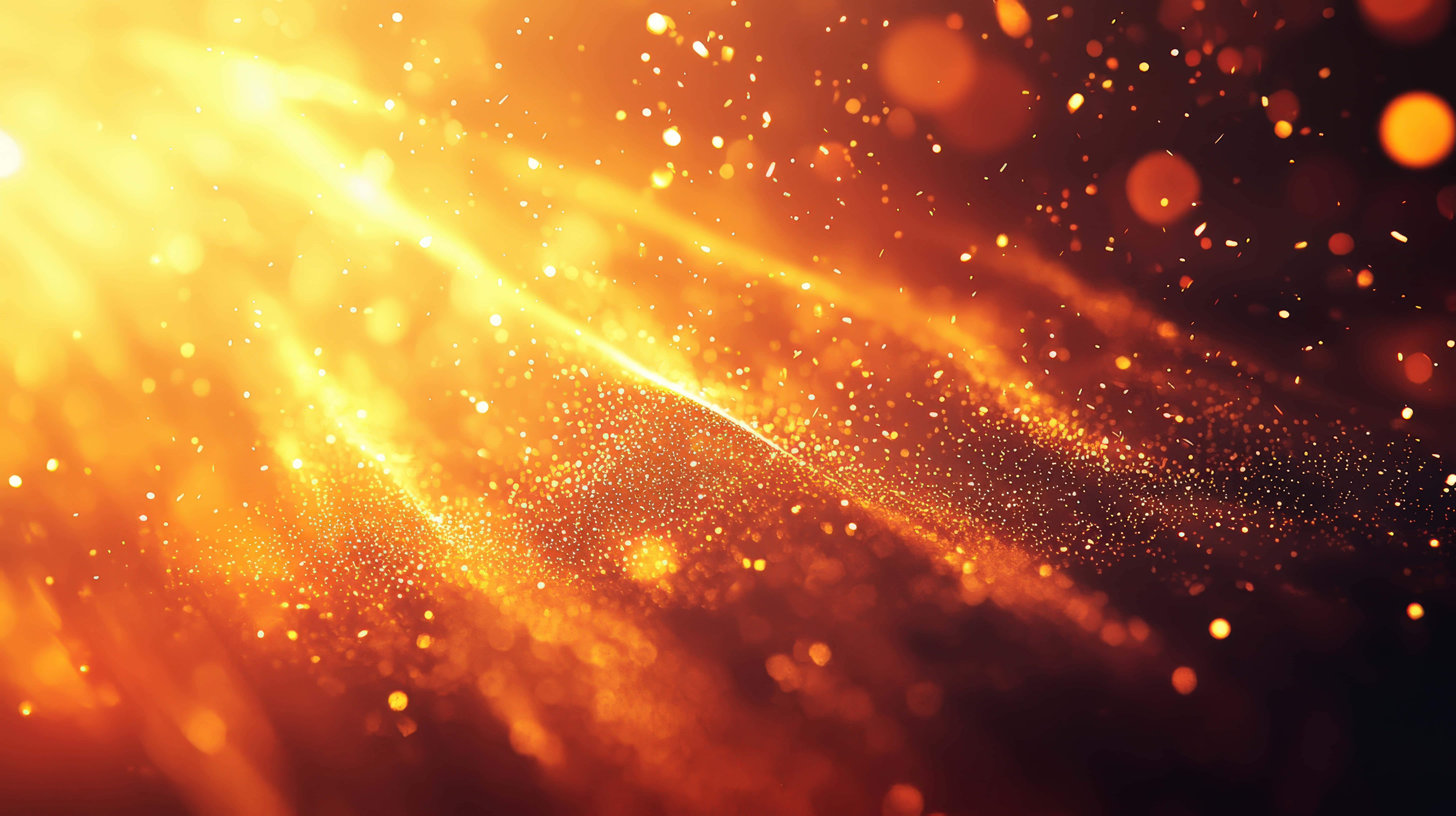 golden bokeh lights, glowing particles, dark background, 8K Desktop Wallpaper