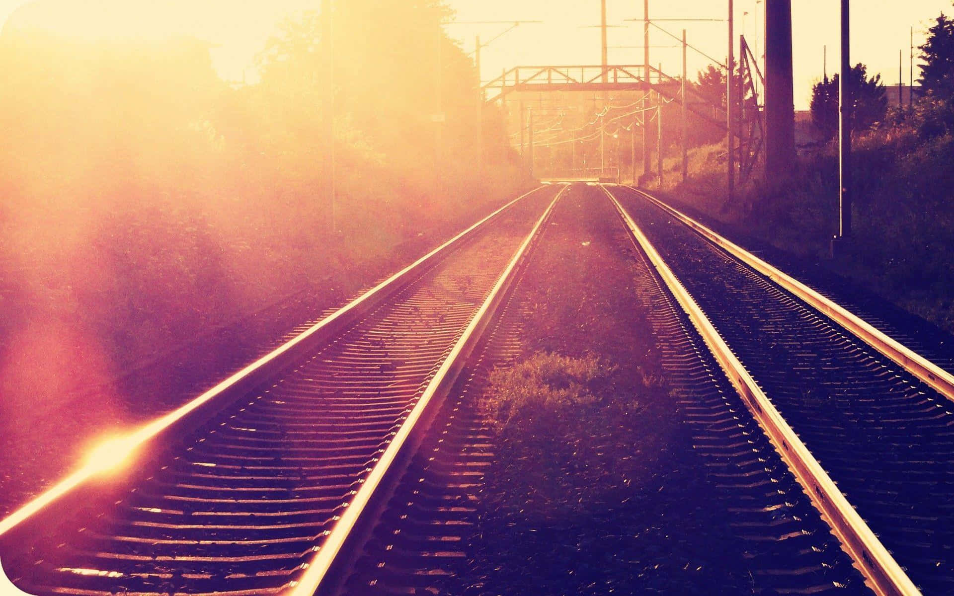 sunset glow, railroad tracks, sunlight, Full HD Desktop Wallpaper