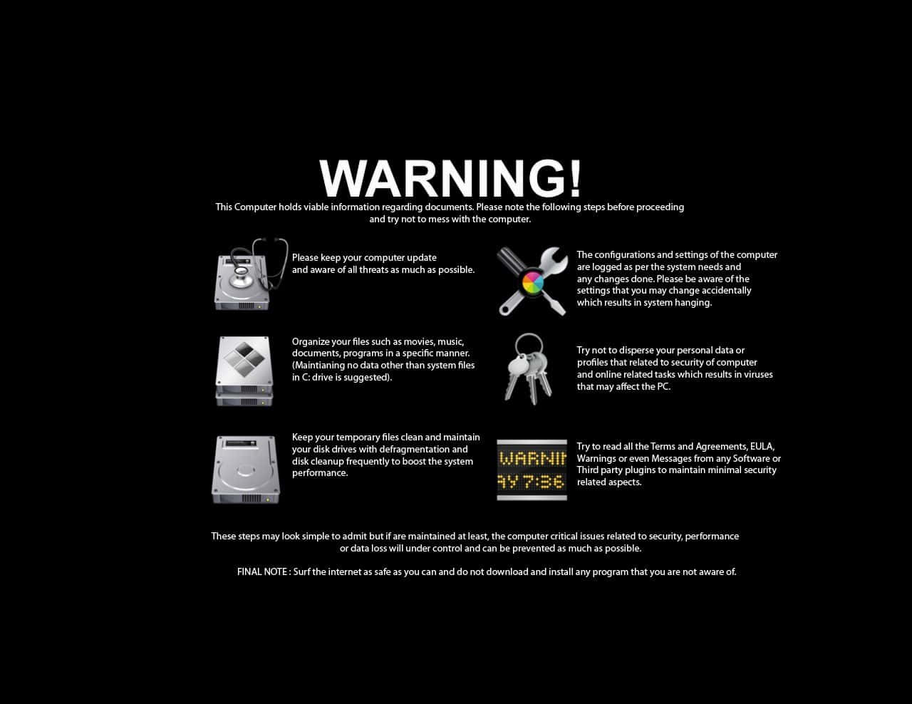 Warning, computer warning screen, system security, HD Desktop Wallpaper
