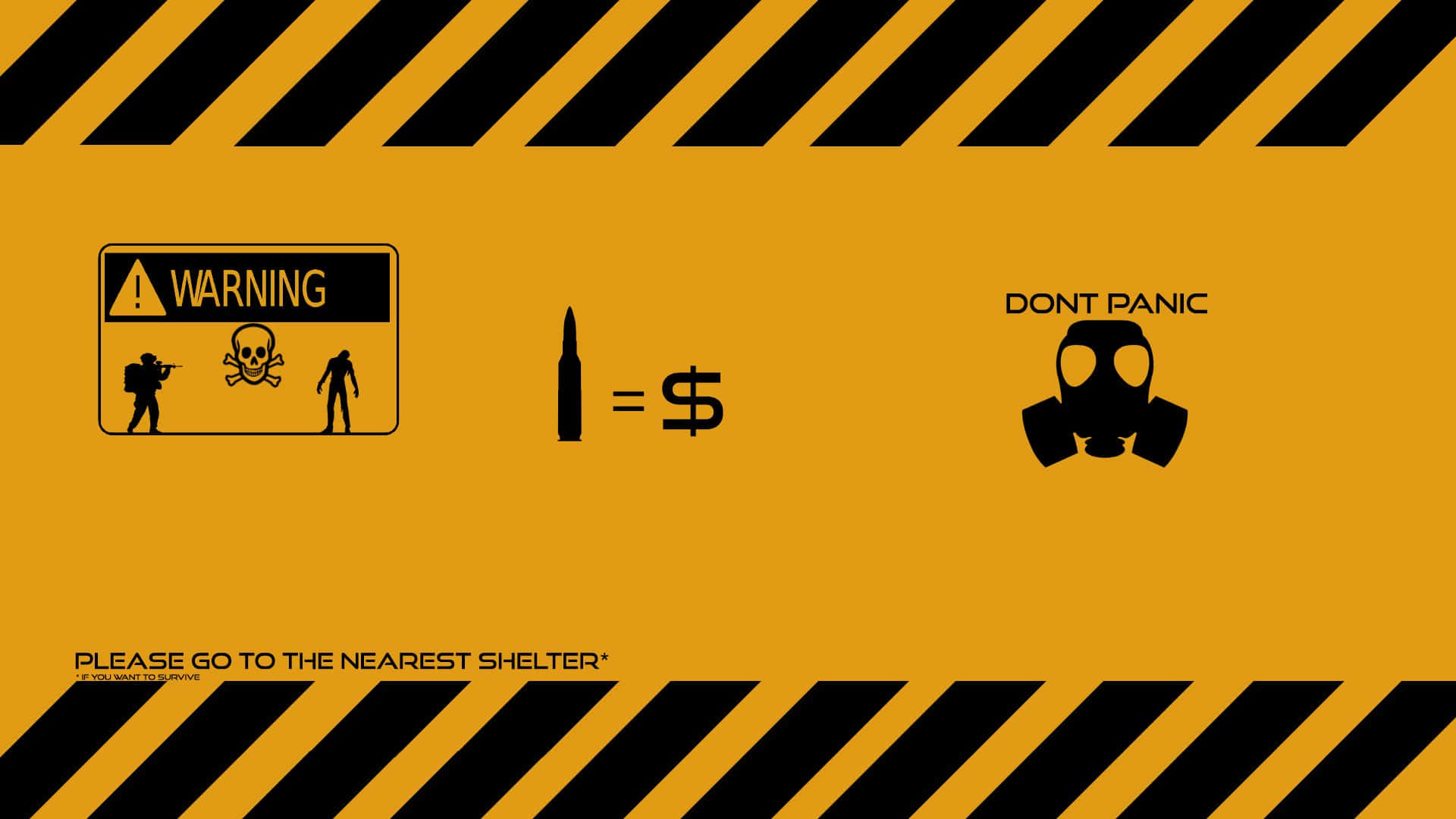 Warning, yellow and black hazard stripes, skull crossbones, Full HD Desktop Wallpaper