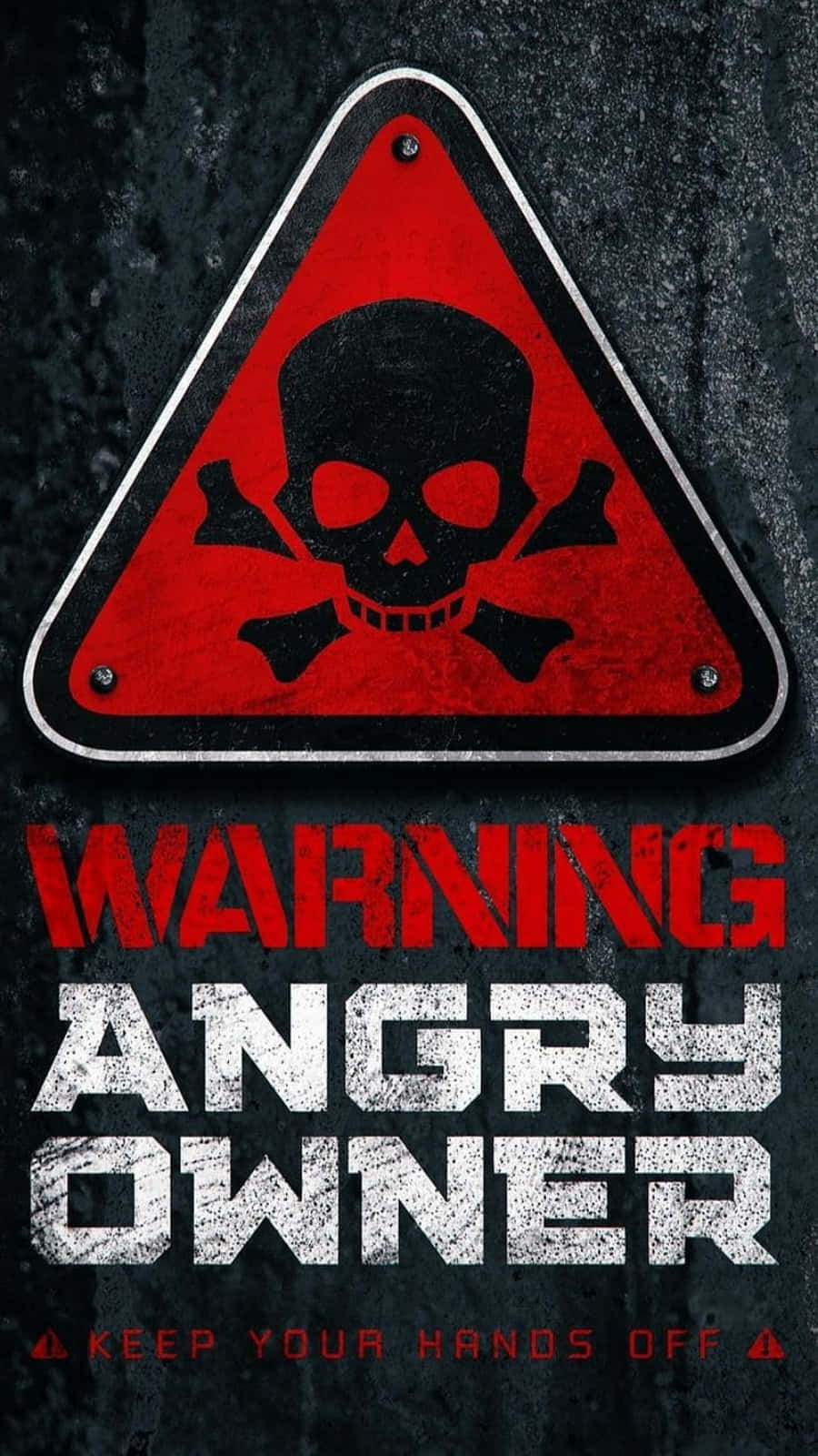 warning, red skull and crossbones, dark concrete, HD Phone Wallpaper
