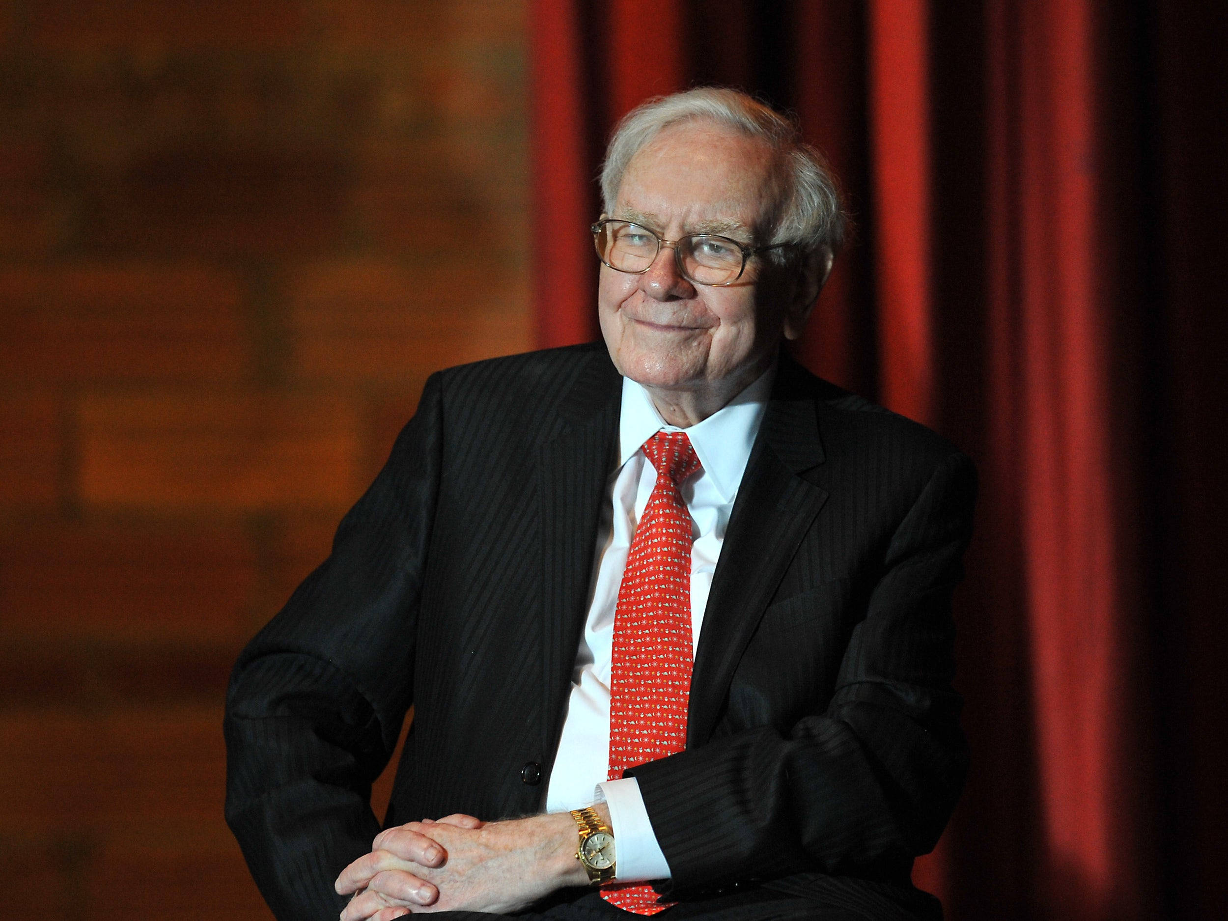 Warren Buffett, dark suit, red tie, Full HD Desktop Wallpaper