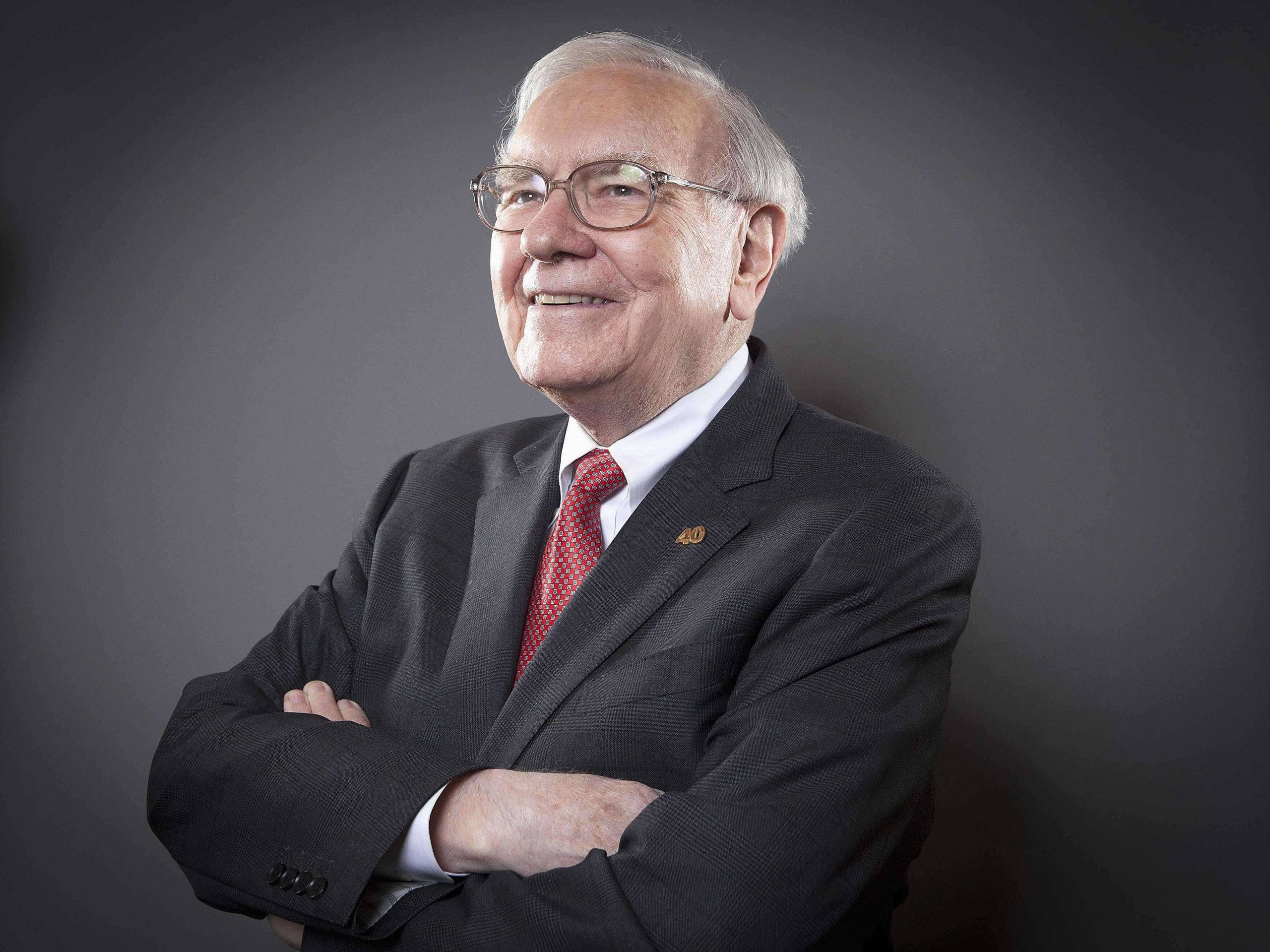 Warren Buffett, dark suit, red tie, 2K Desktop Wallpaper