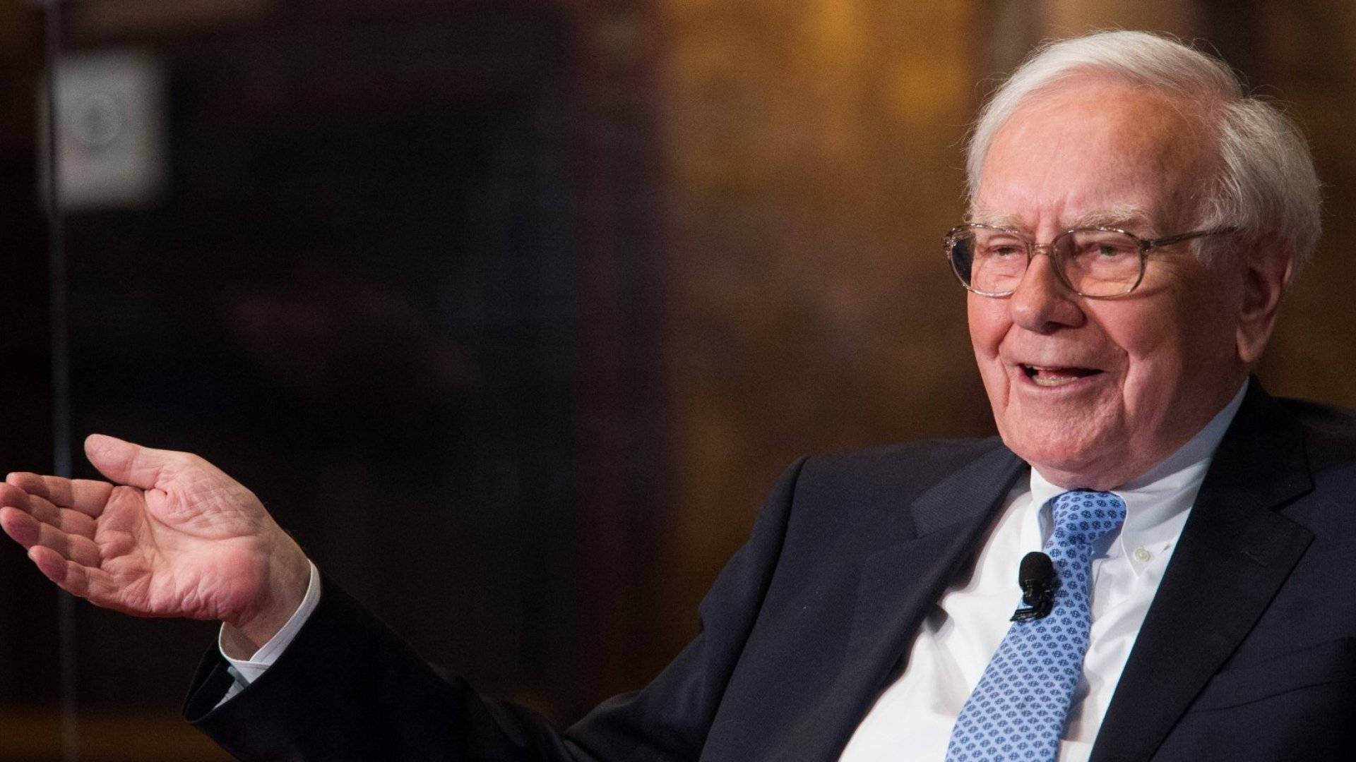 Warren Buffett, dimly lit room, wooden paneling, Full HD Desktop Wallpaper